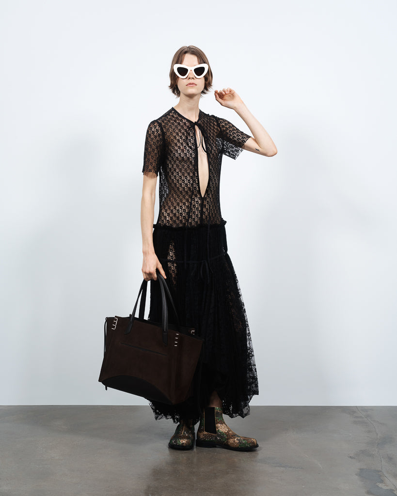 J.W.Anderson Mixed Lace Longline Kleid Schwarz Spitze