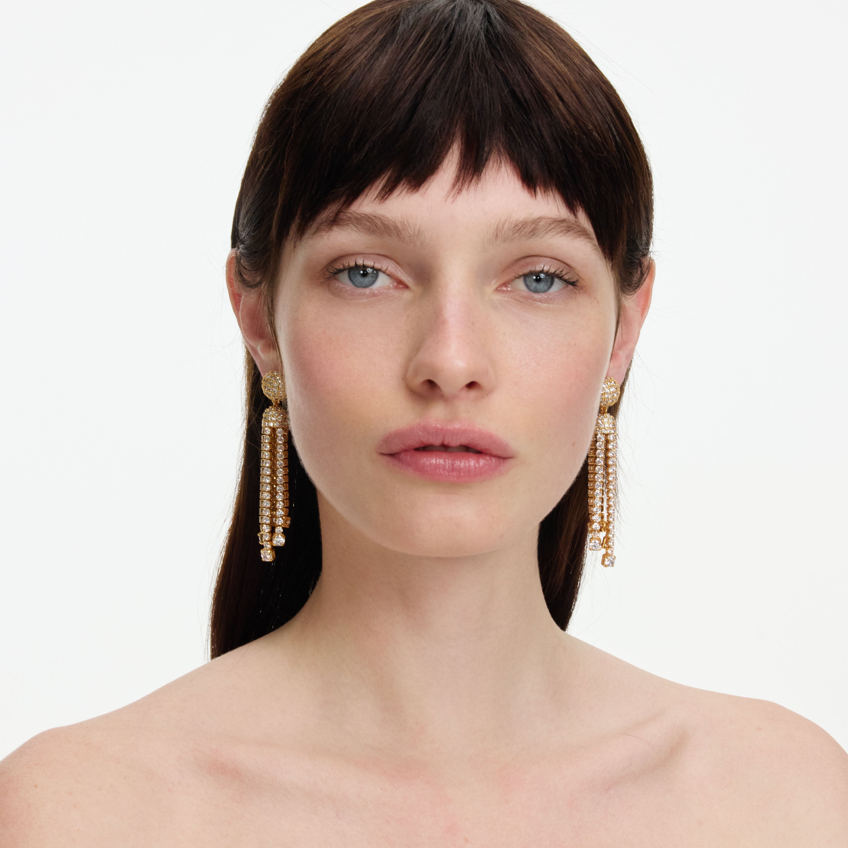 Self Portrait Ohrringe Gold Kristall Cluster Lang Tiered