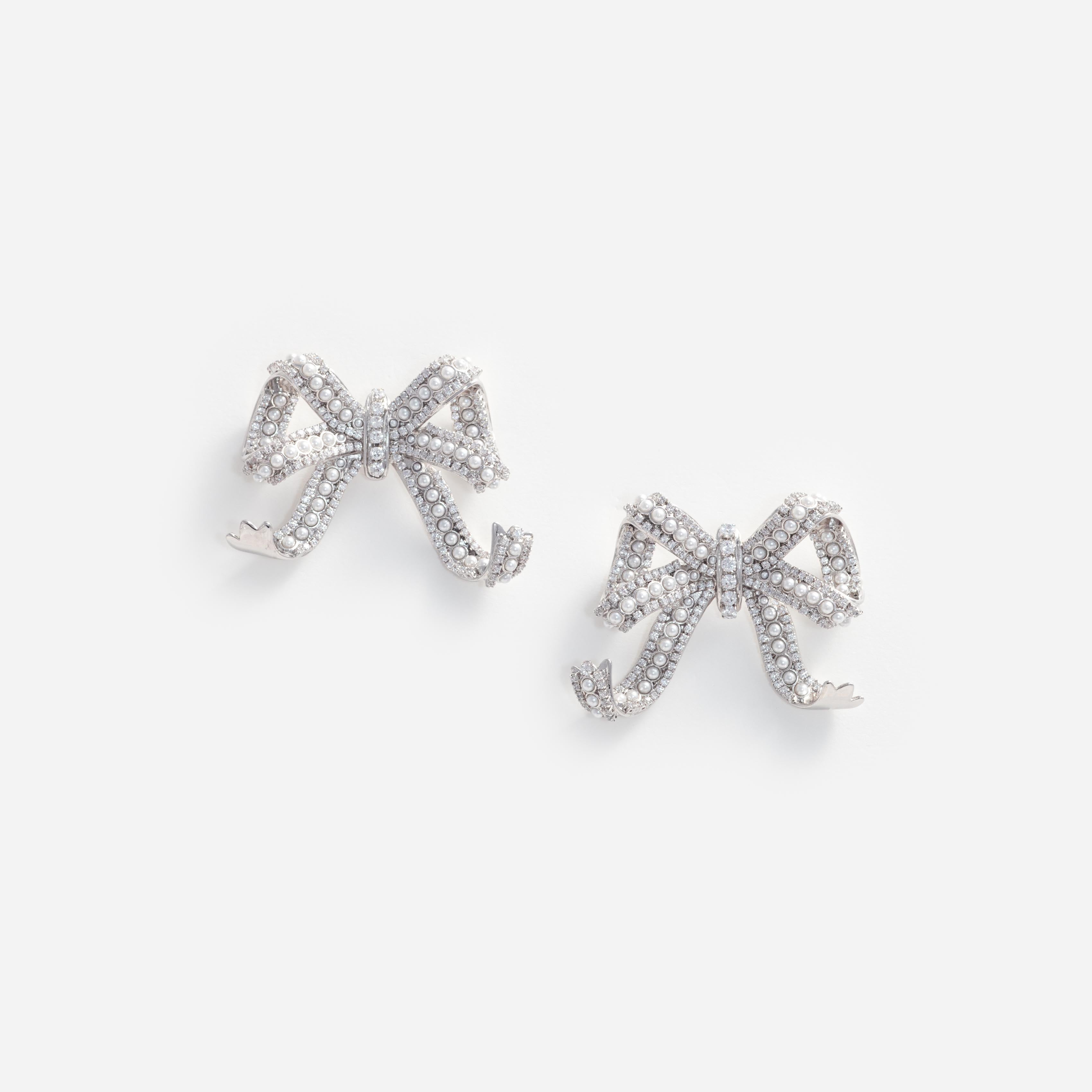 Self Portrait Pearl Crystal Bow Ohrringe Silber Schleife