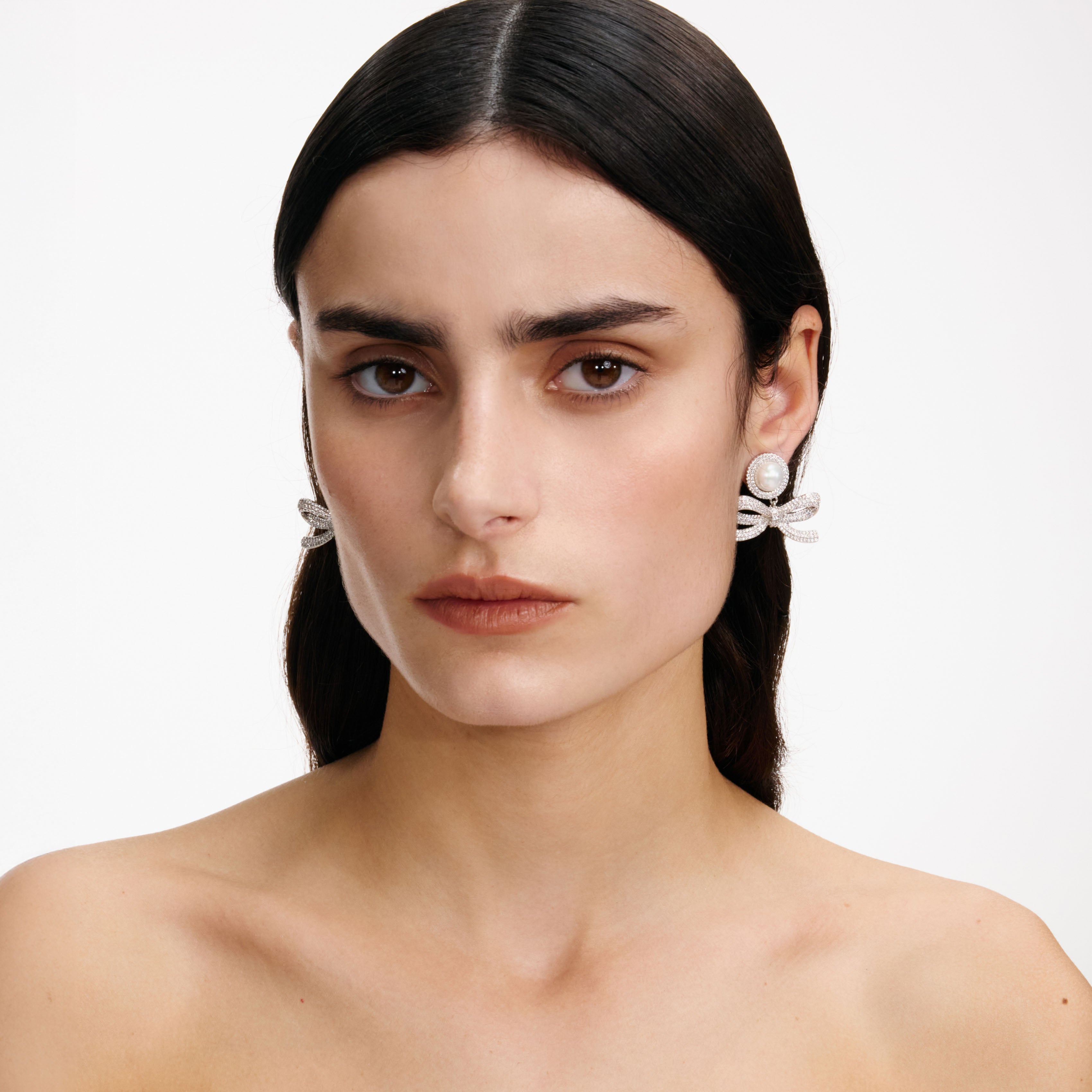 Self Portrait Jewellery Silver Pearl Bow Drop Ohrringe Silber Perle
