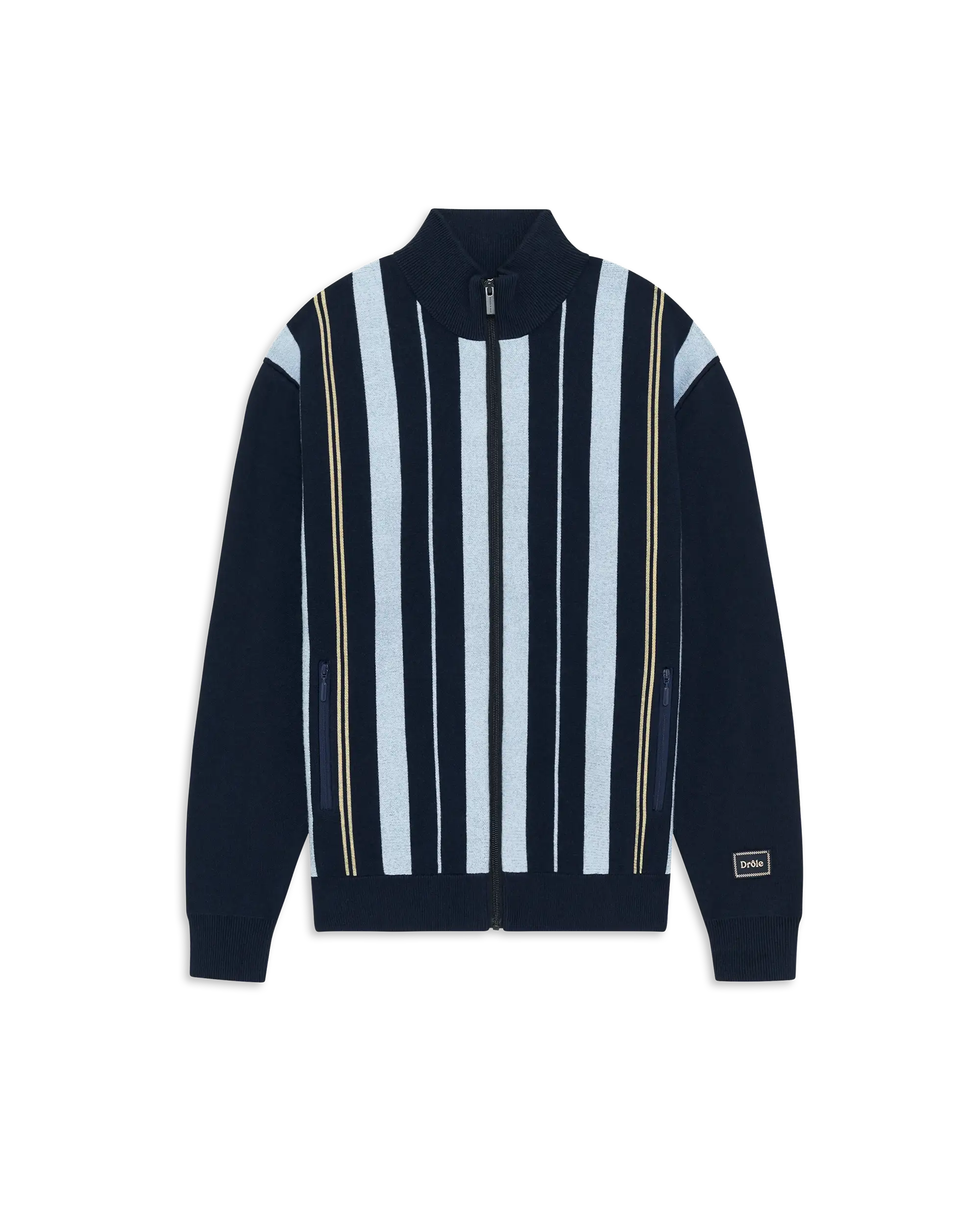 Drôle De Monsieur Striped Zipped Knit Jacket Strickjacke Navy Wolle