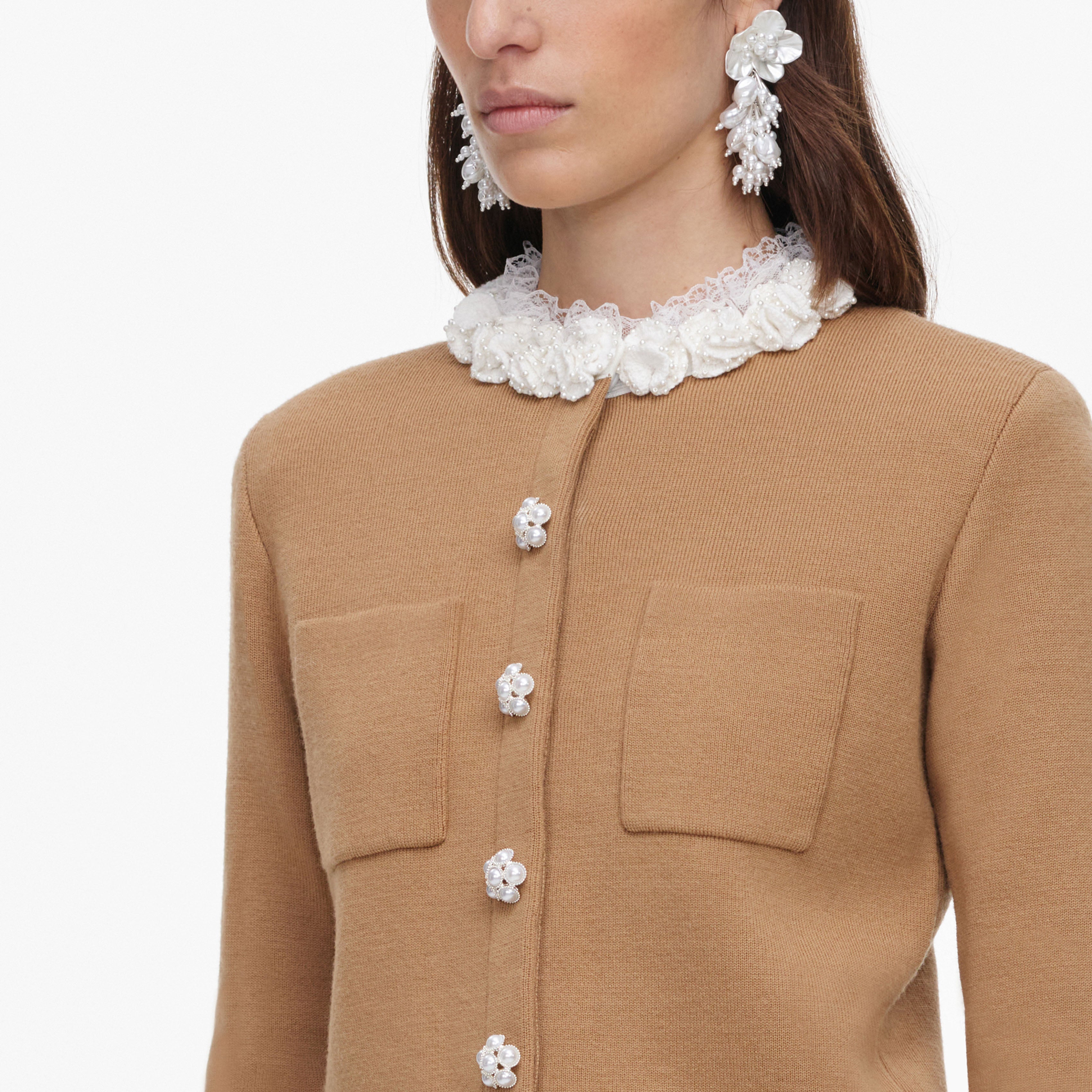 Self Portrait Brown Embellished Strickjacke Braun Perlen