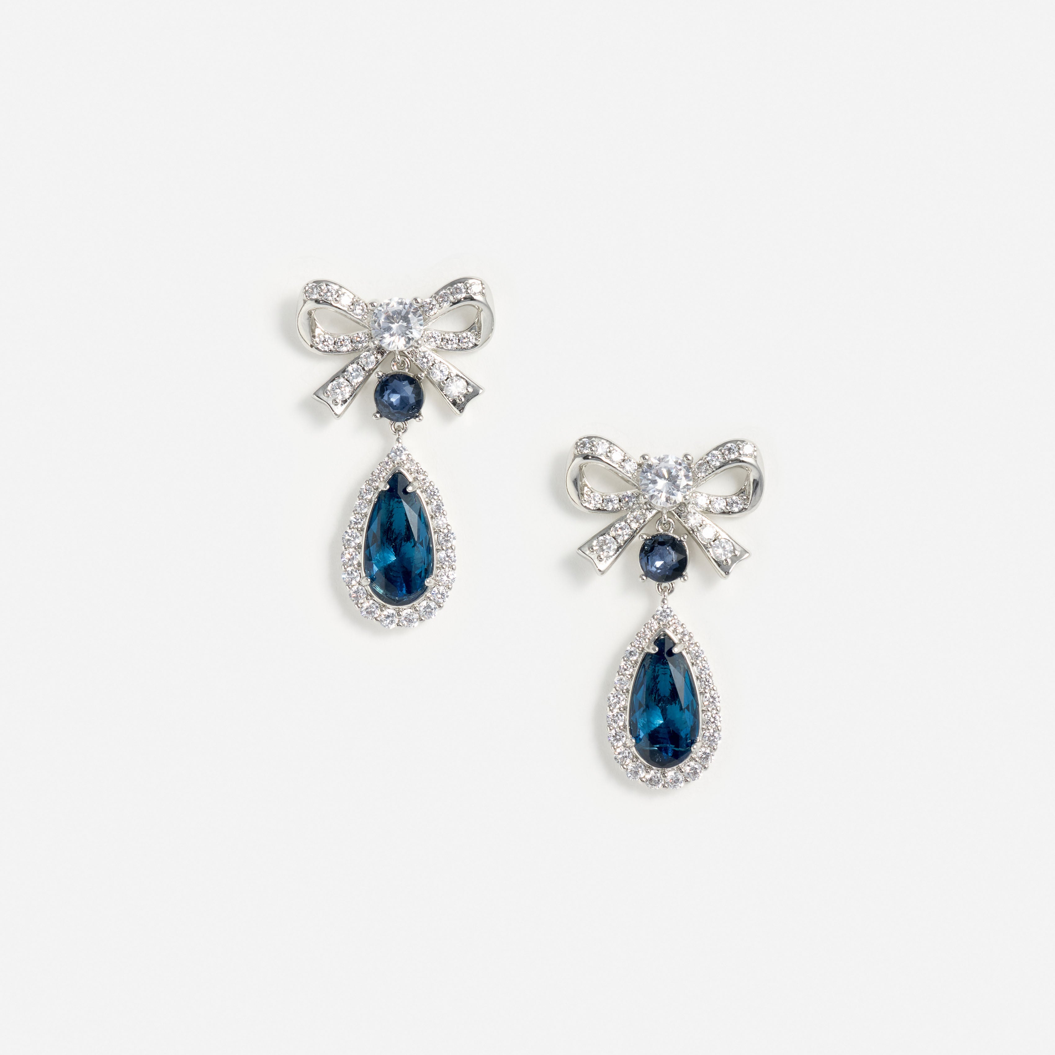 Self Portrait Crystal Bow Ohrringe silber-blau Tropfen