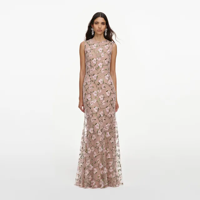 Self Portrait Pink Rhinestone Sequin Maxikleid Pink UK 8