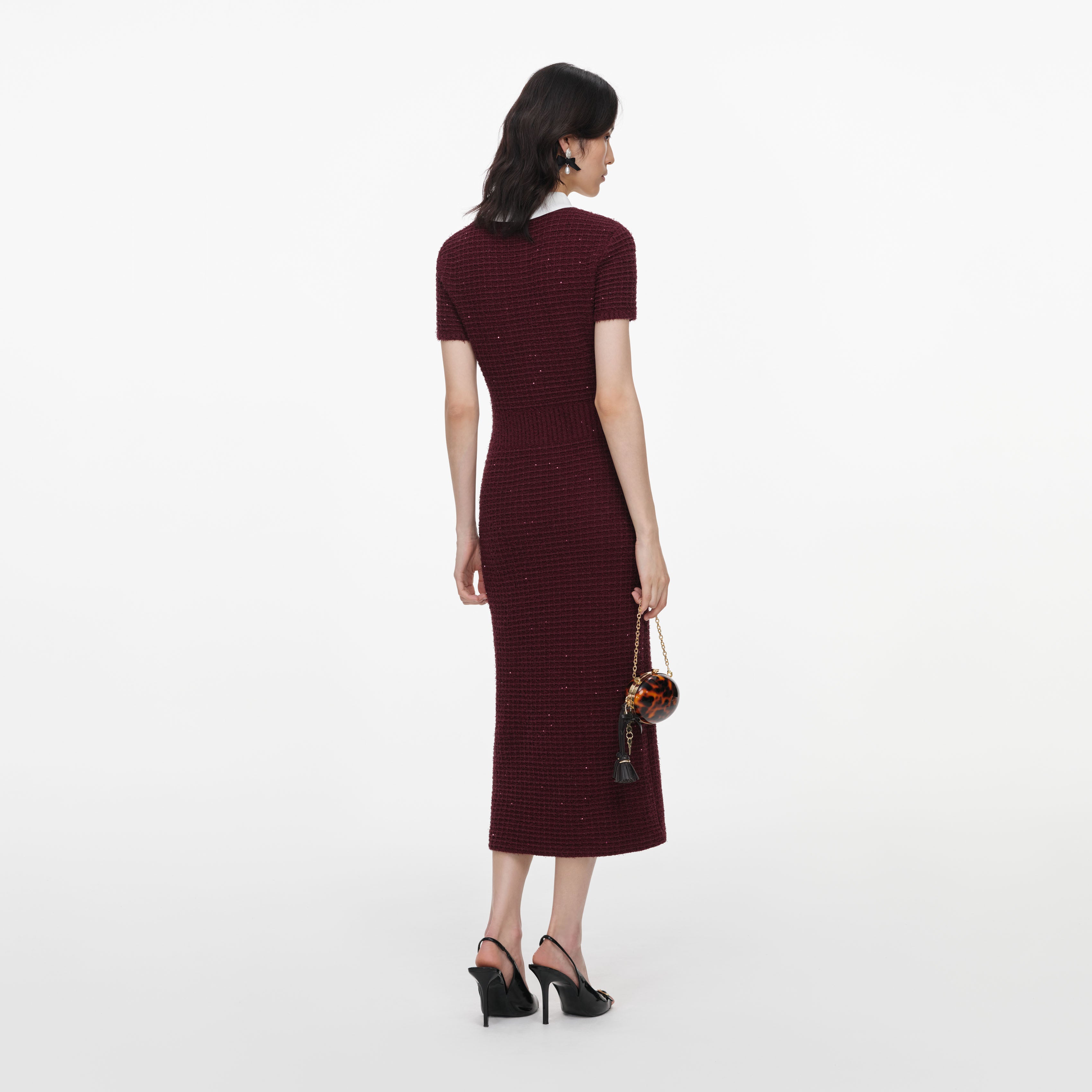 Self Portrait Burgundy Textured Midikleid Bordeaux Waffelstrick