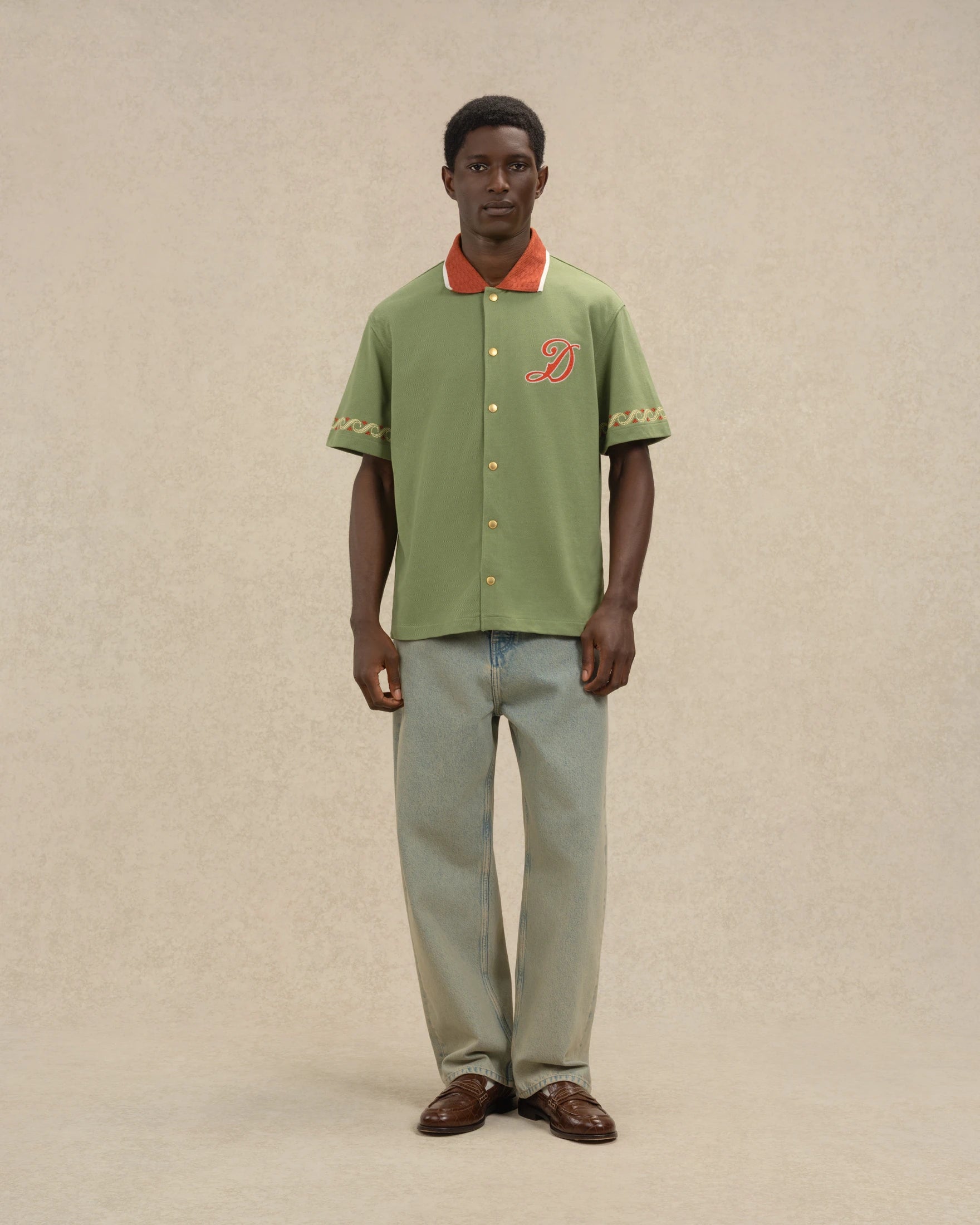 Drôle de Monsieur K-SH251 Hemd Water Green Stickerei Baumwolle