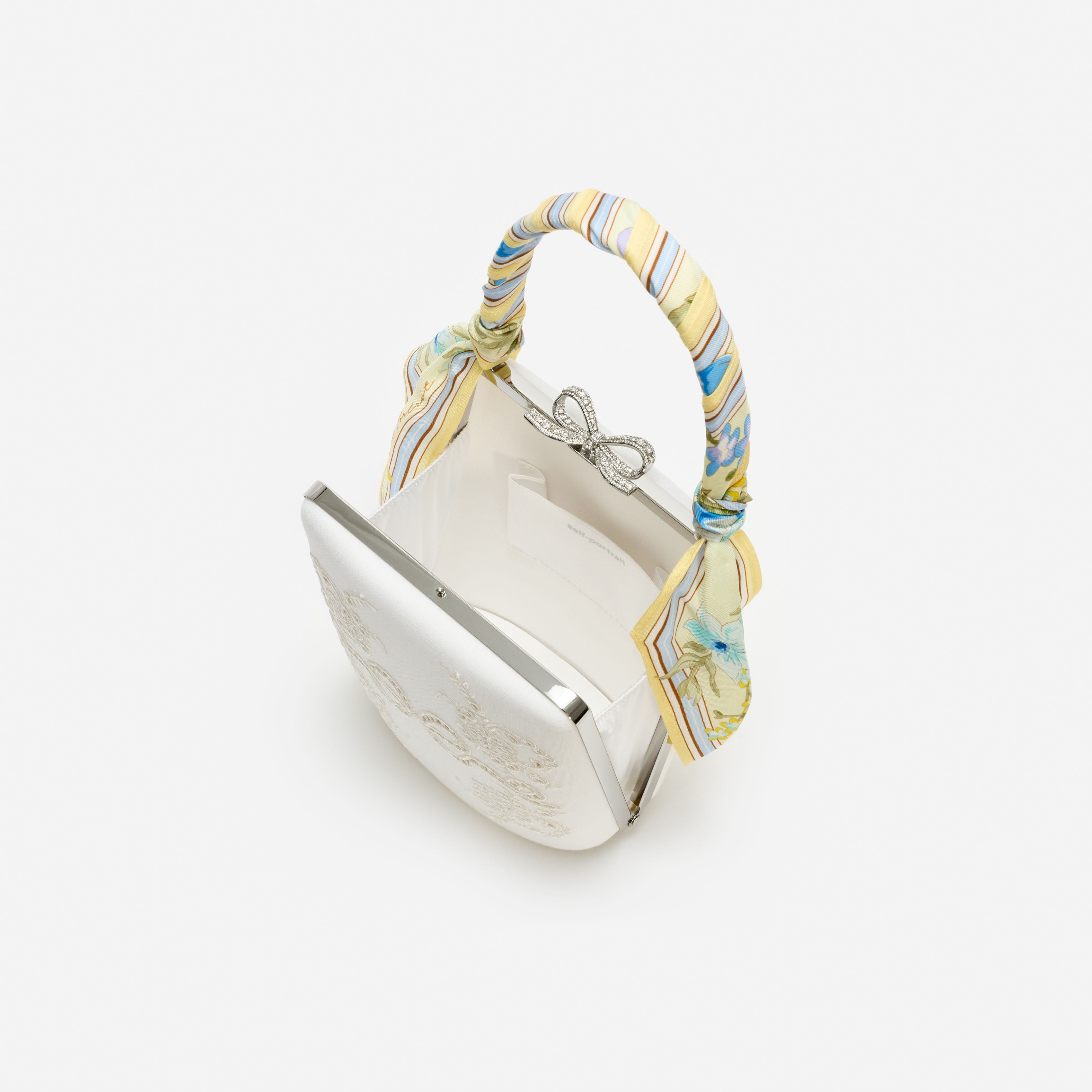 Self Portrait Cream Linen Floral Mini Bow Bag One Size