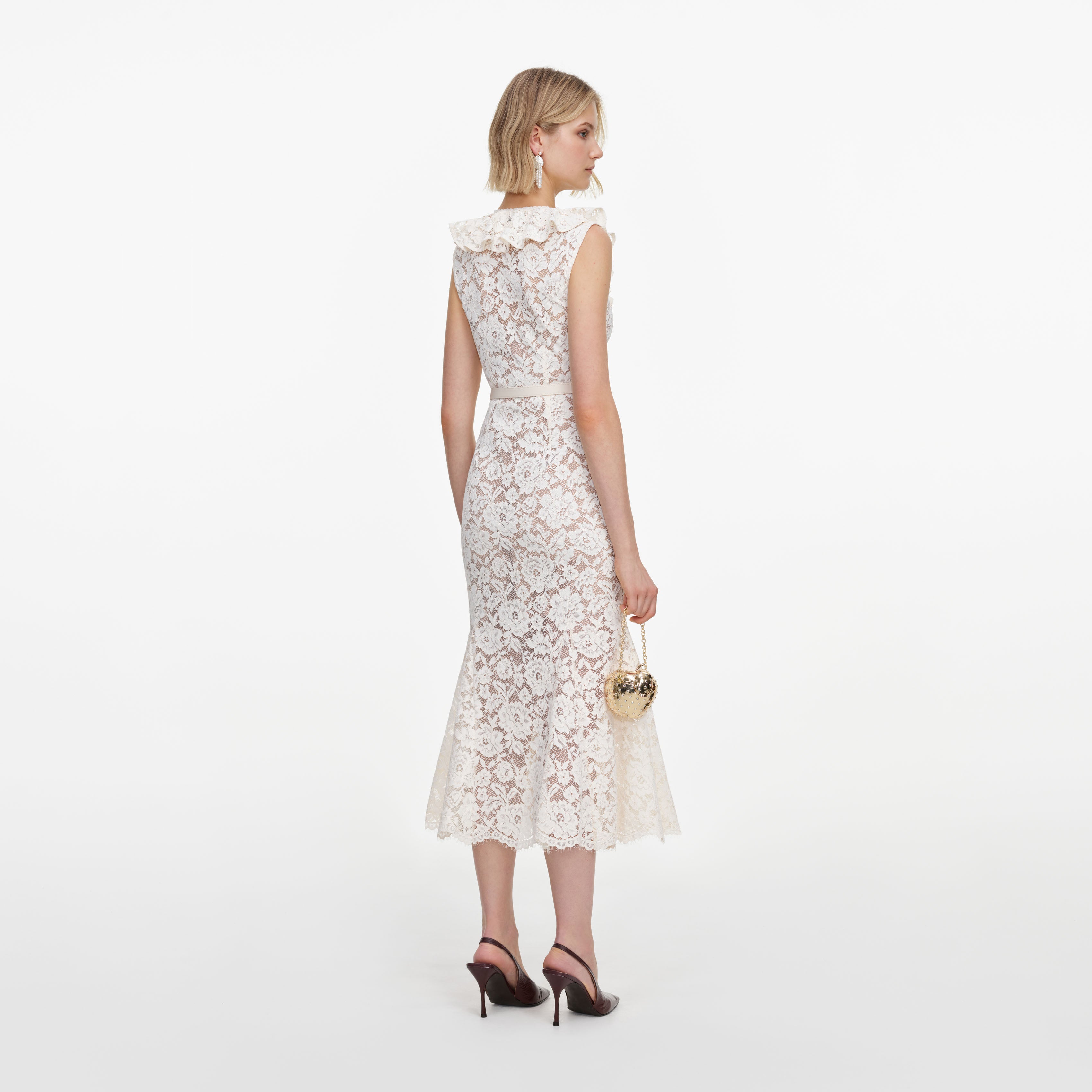 Self Portrait Dresses Cream Lace Flower Midi Kleid creme