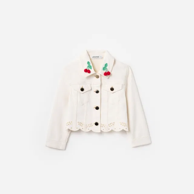 Self Portrait Cream Denim Cherry Motif Jacket Creme