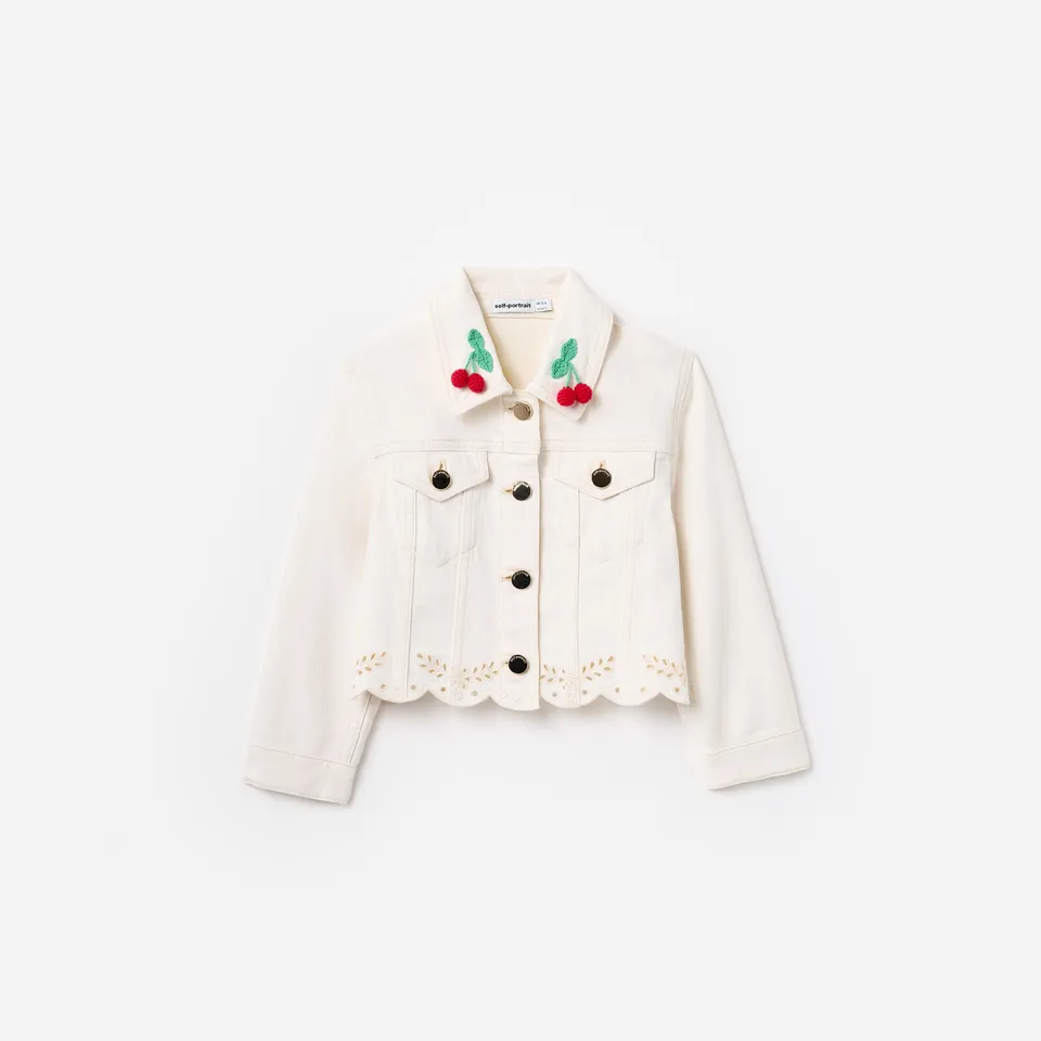 Self Portrait Cream Denim Cherry Motif Jacket Creme