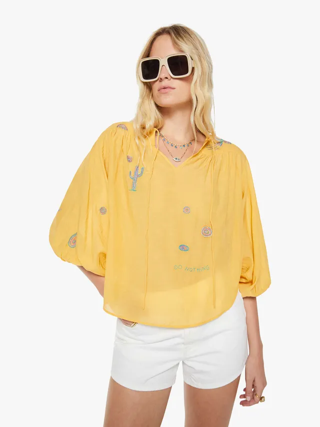 Mother Breeze Yoke Bluse Golden Apricot Gelb Stickerei