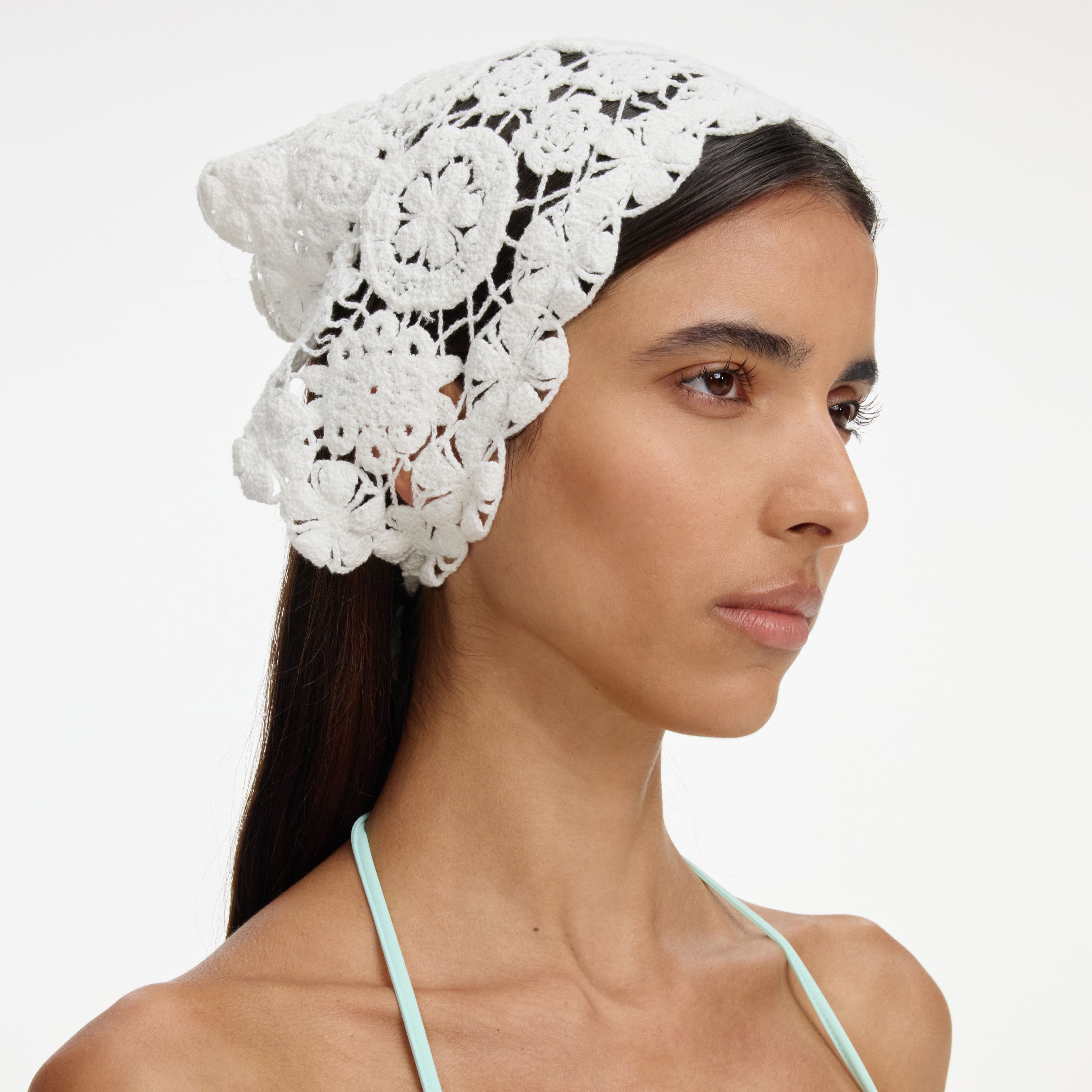 Self Portrait White Crochet Bandana Tuch Weiß One Size