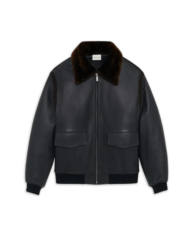 Drôle De Monsieur Aviator Jacket Lederjacke Dunkelgrau Leder