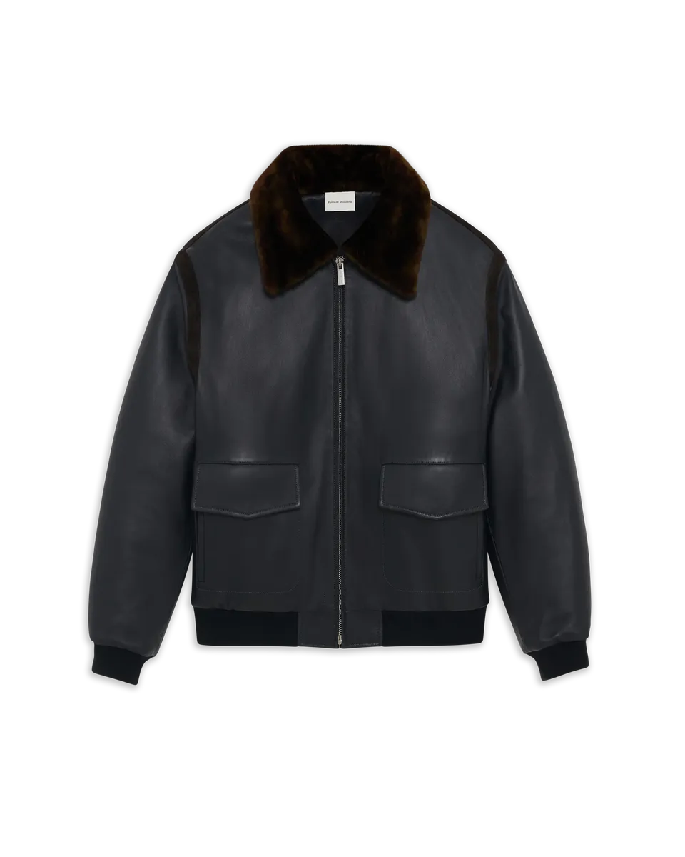 Drôle De Monsieur Aviator Jacket Lederjacke Dunkelgrau Leder