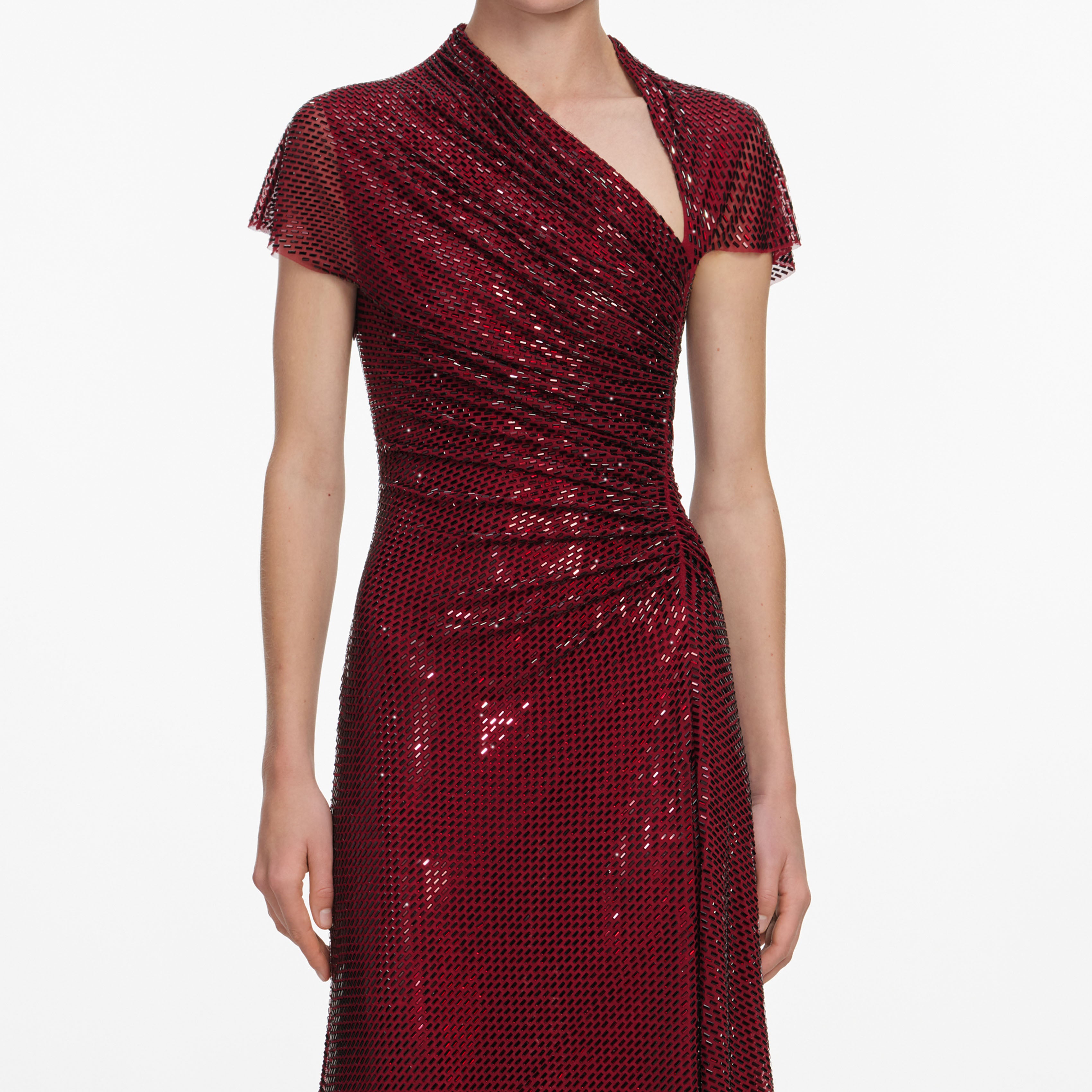 Self Portrait Red Rhinestone Midi Kleid Rot Strass