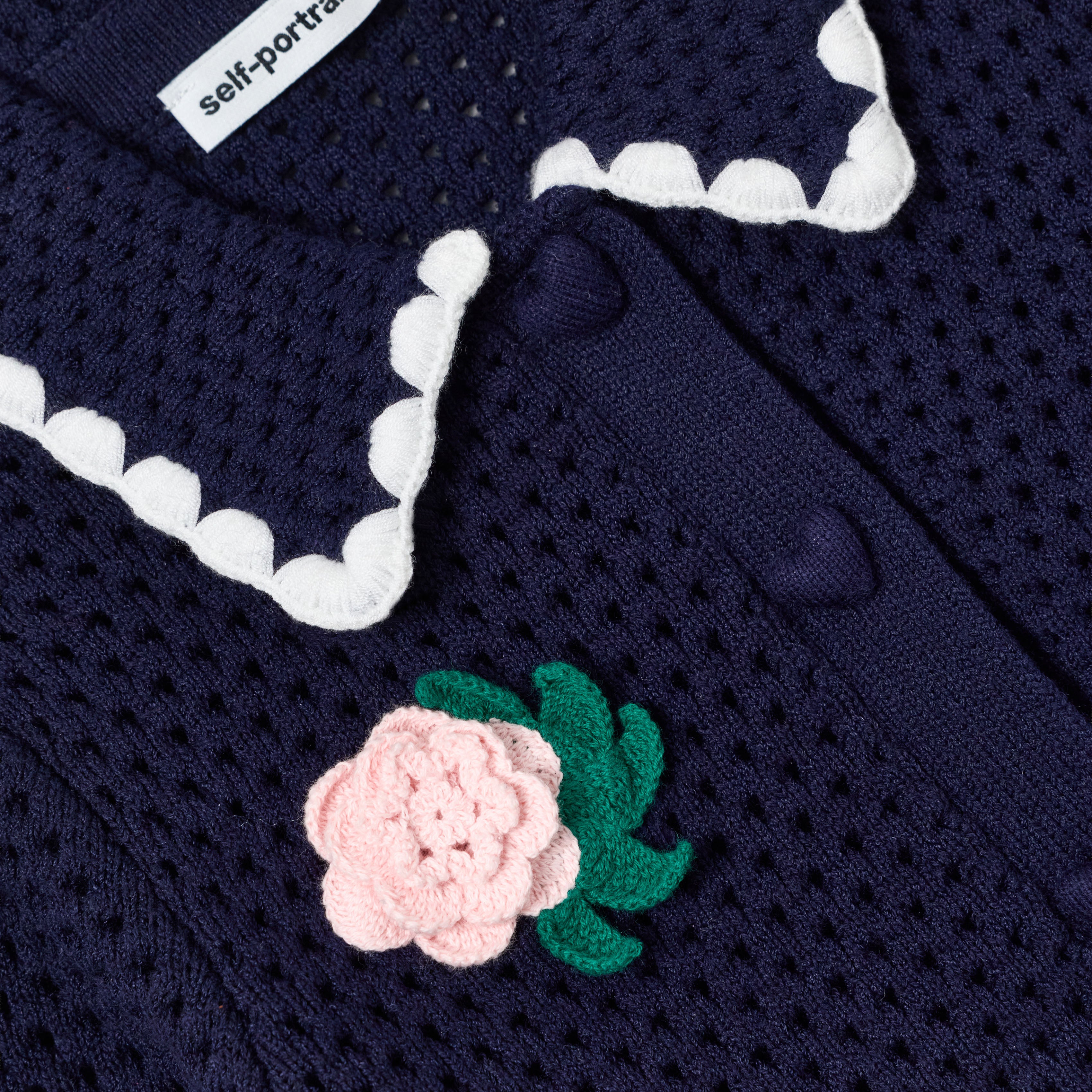 Self Portrait Knitwear Navy Crochet Cardigan Strickjacke Blau
