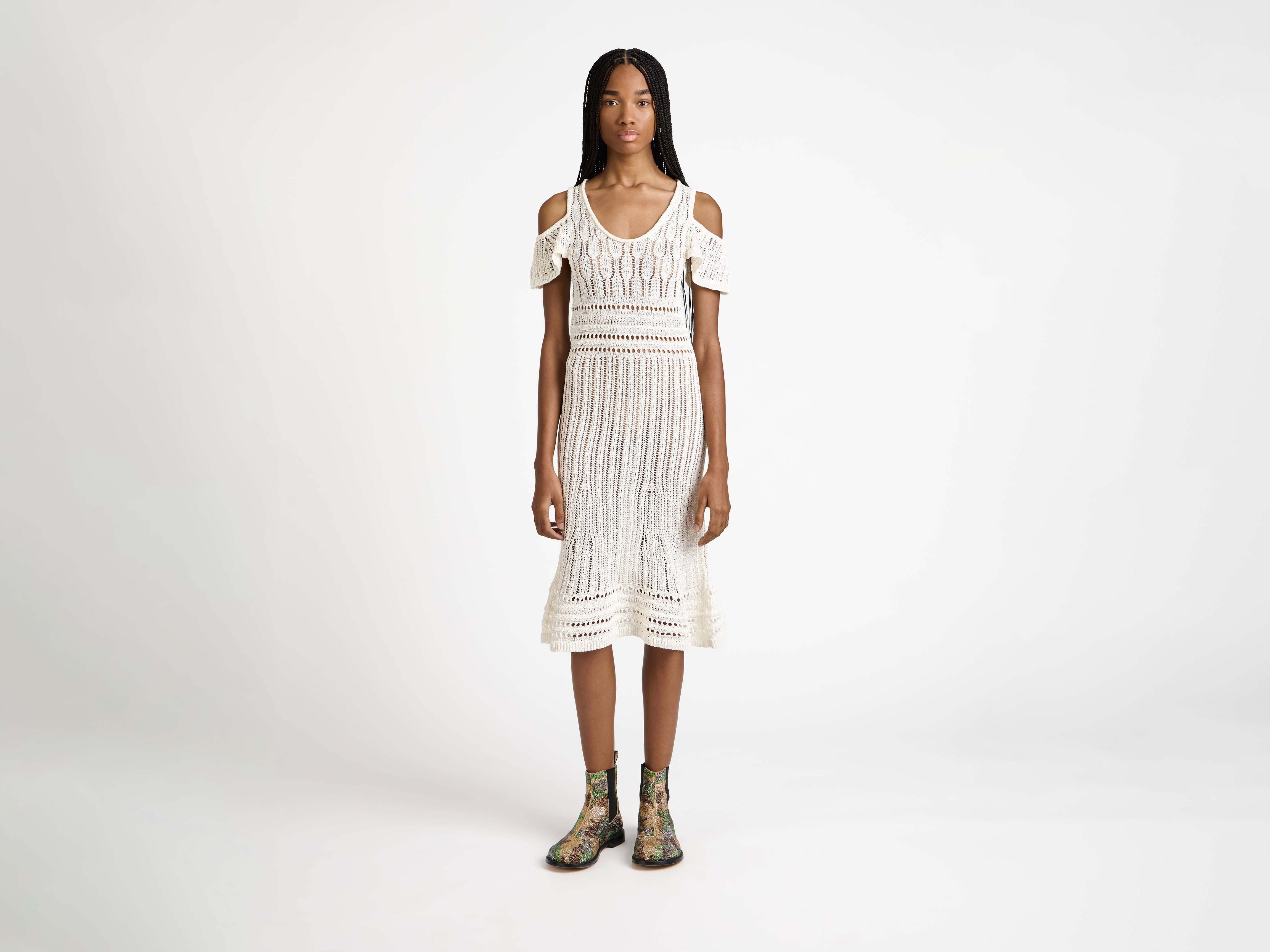 J.W.Anderson Shoulder Ruffle Crochet Kleid Weiß Häkelkleid