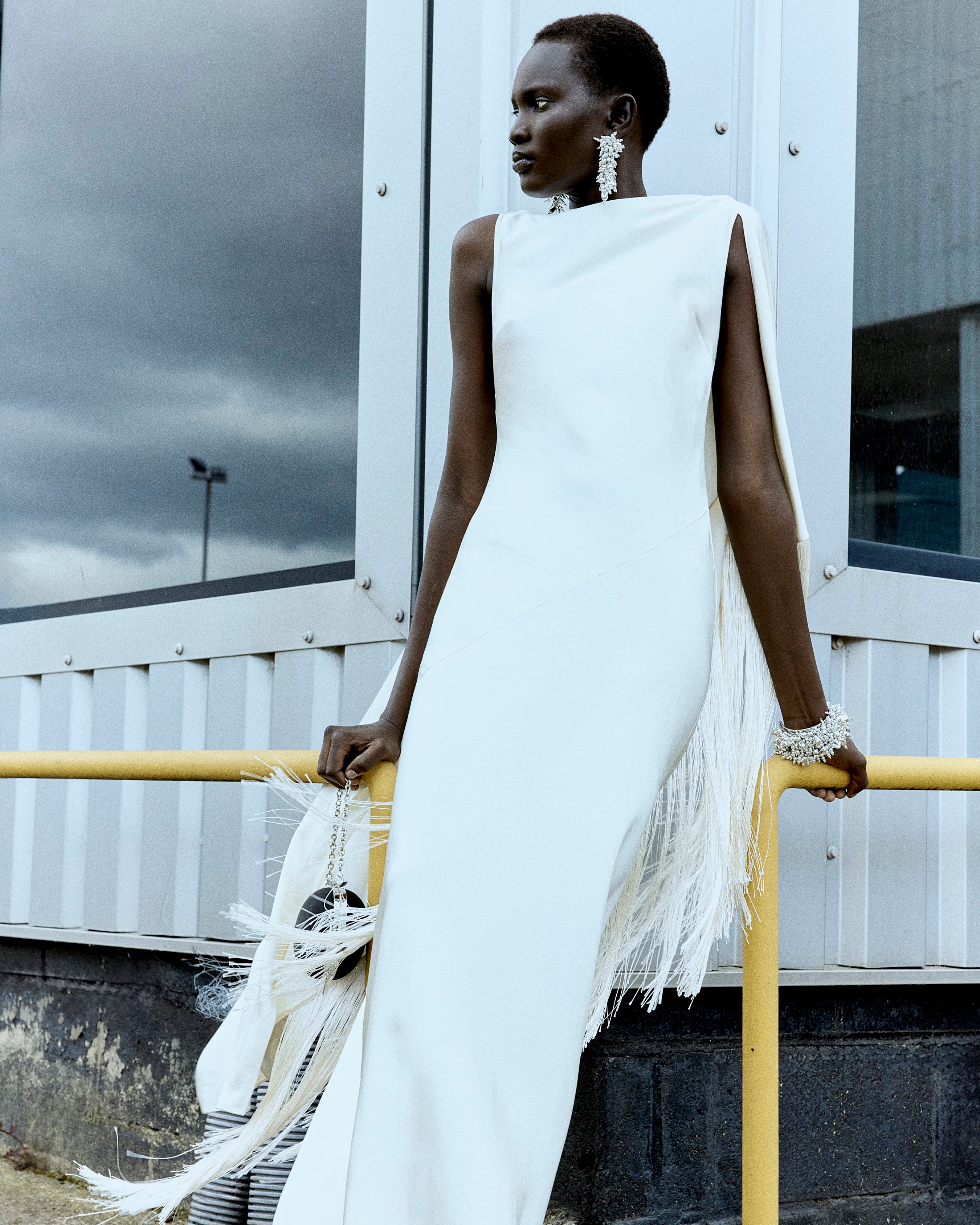 Self Portrait Dresses Cream Satin Fringed Maxi Kleid Creme UK 8