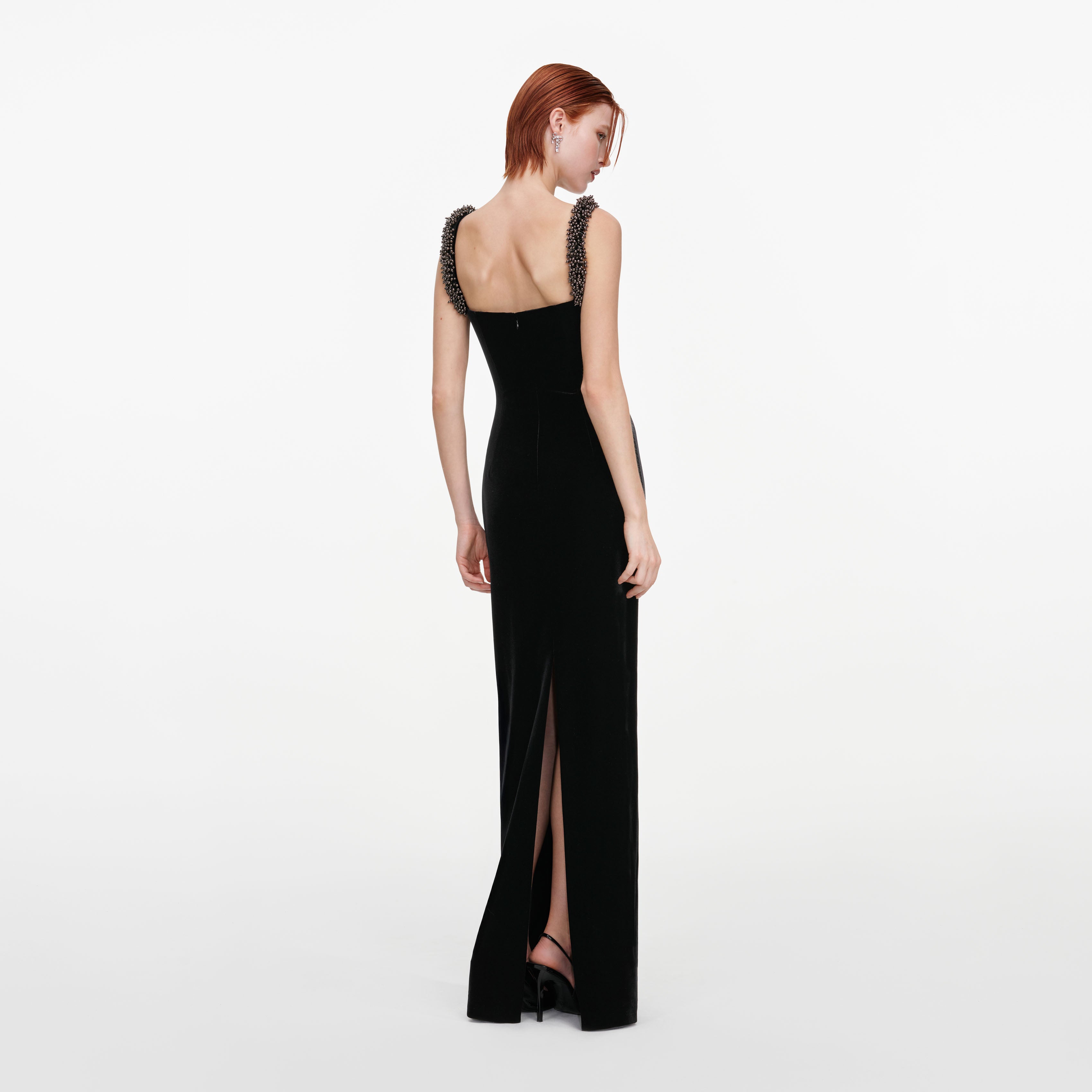 Self Portrait Black Velvet Square Neck Maxi Kleid Schwarz 8