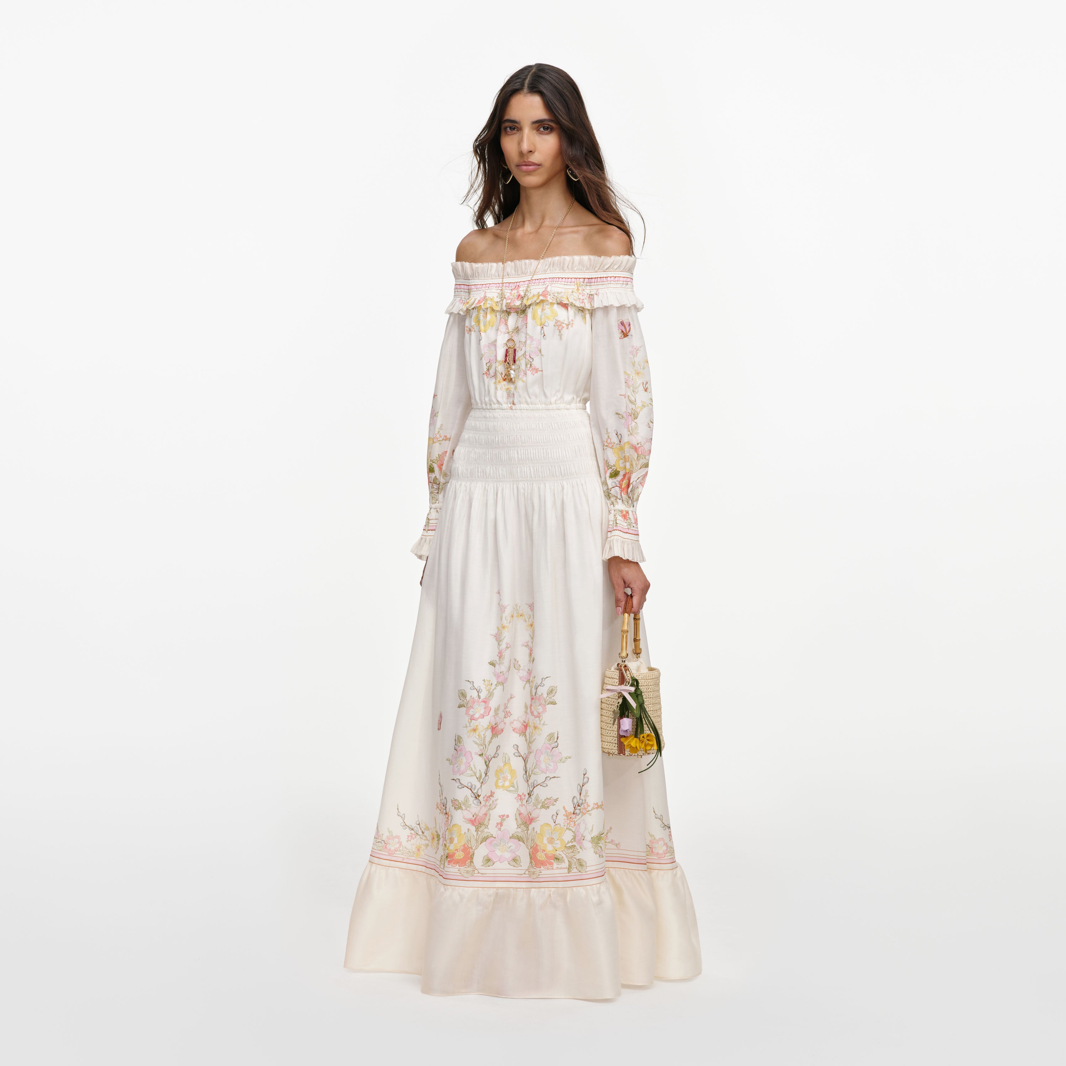 Self-Portrait Cream Floral Organza Maxikleid Creme UK 10