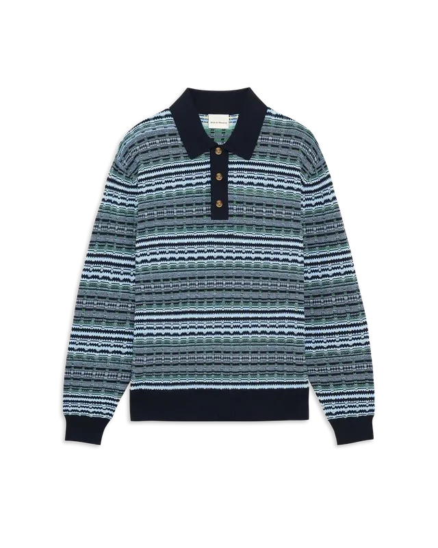 Drôle De Monsieur Coogi Long Sleeve Knit Polo Strickpolo Blau