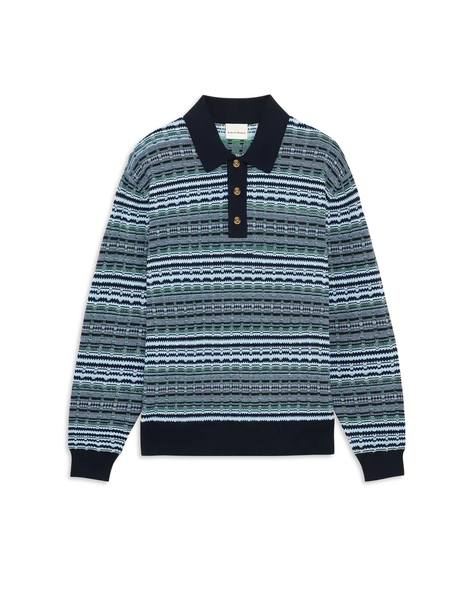 Drôle De Monsieur Coogi Long Sleeve Knit Polo Strickpolo Blau