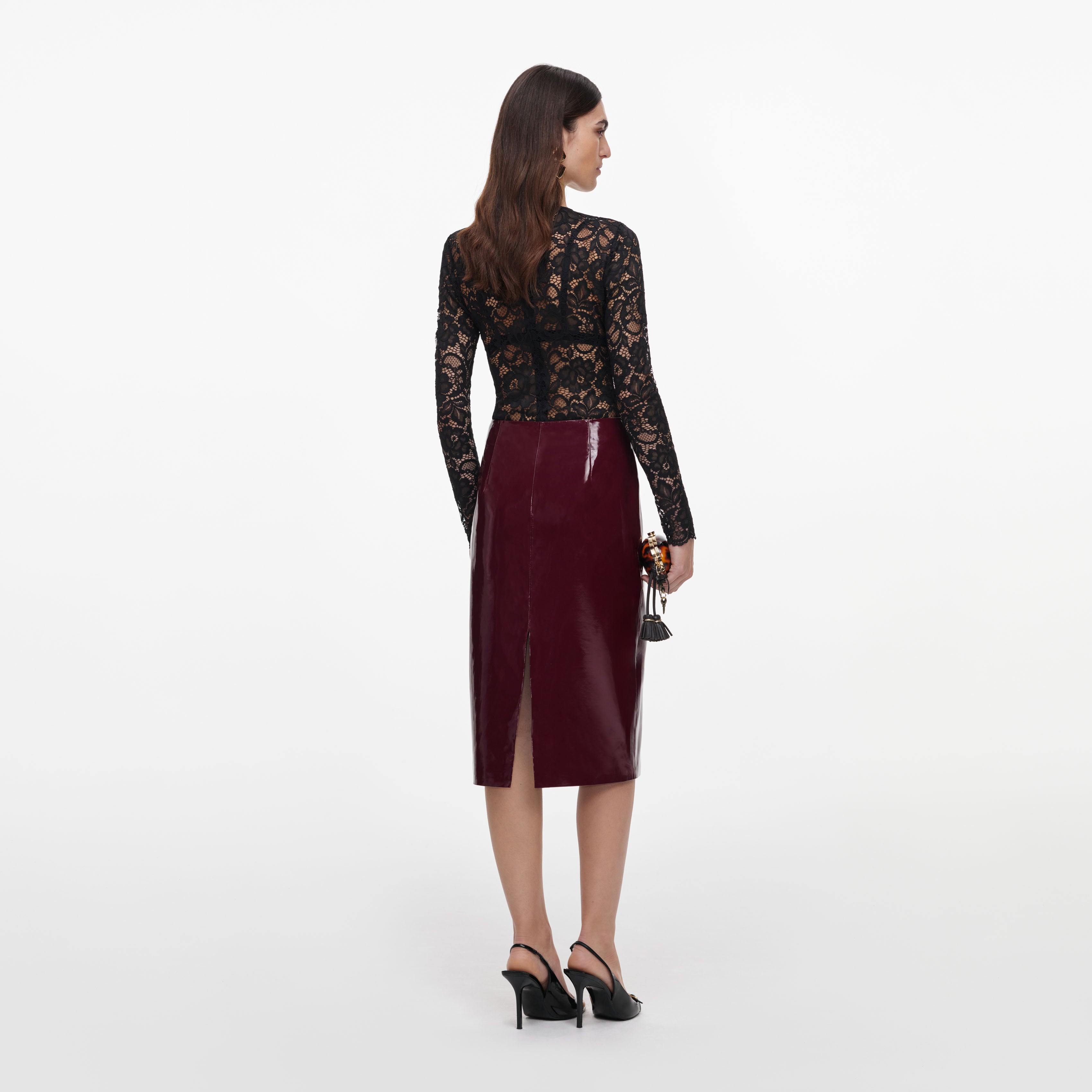 Self-Portrait Bottoms Faux Leather Midi Rock Lila Kunstleder