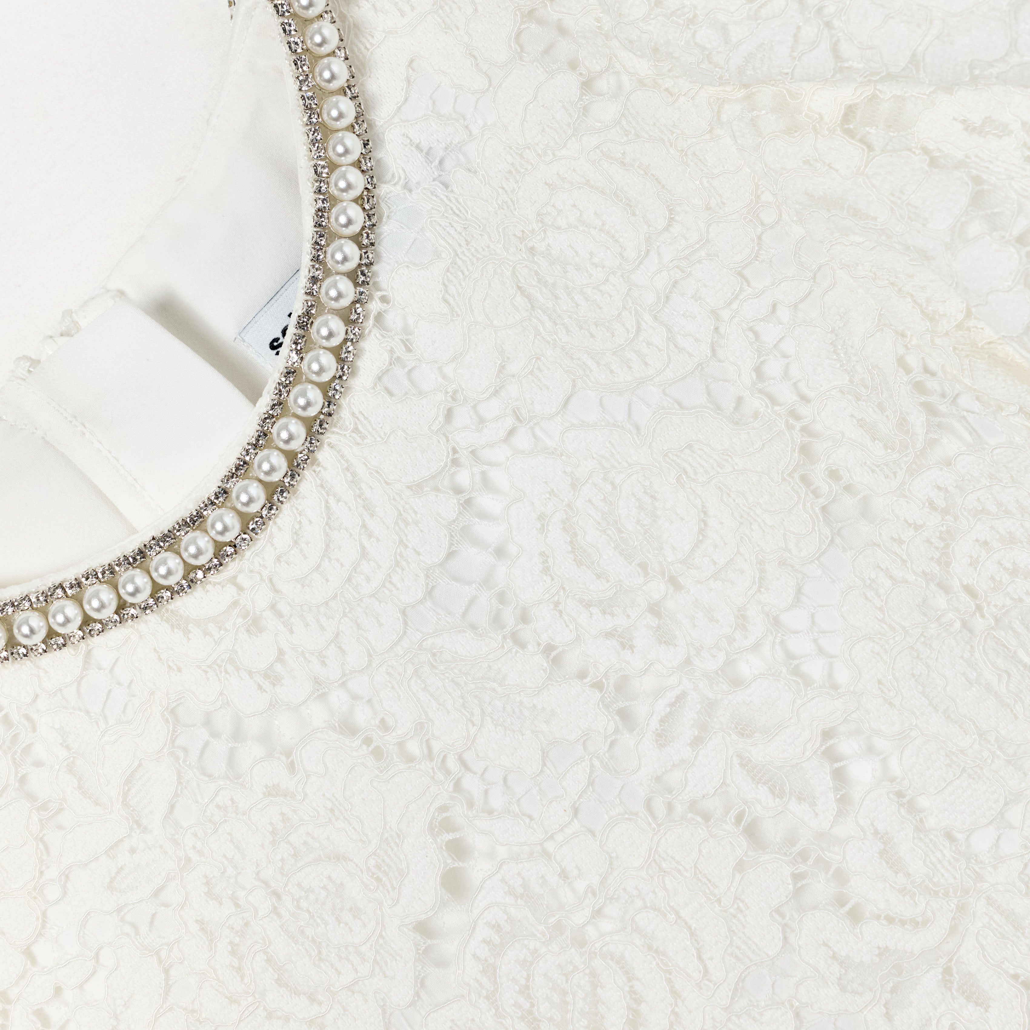 Self Portrait White Lace Pearl Trim Kinderkleid Weiss