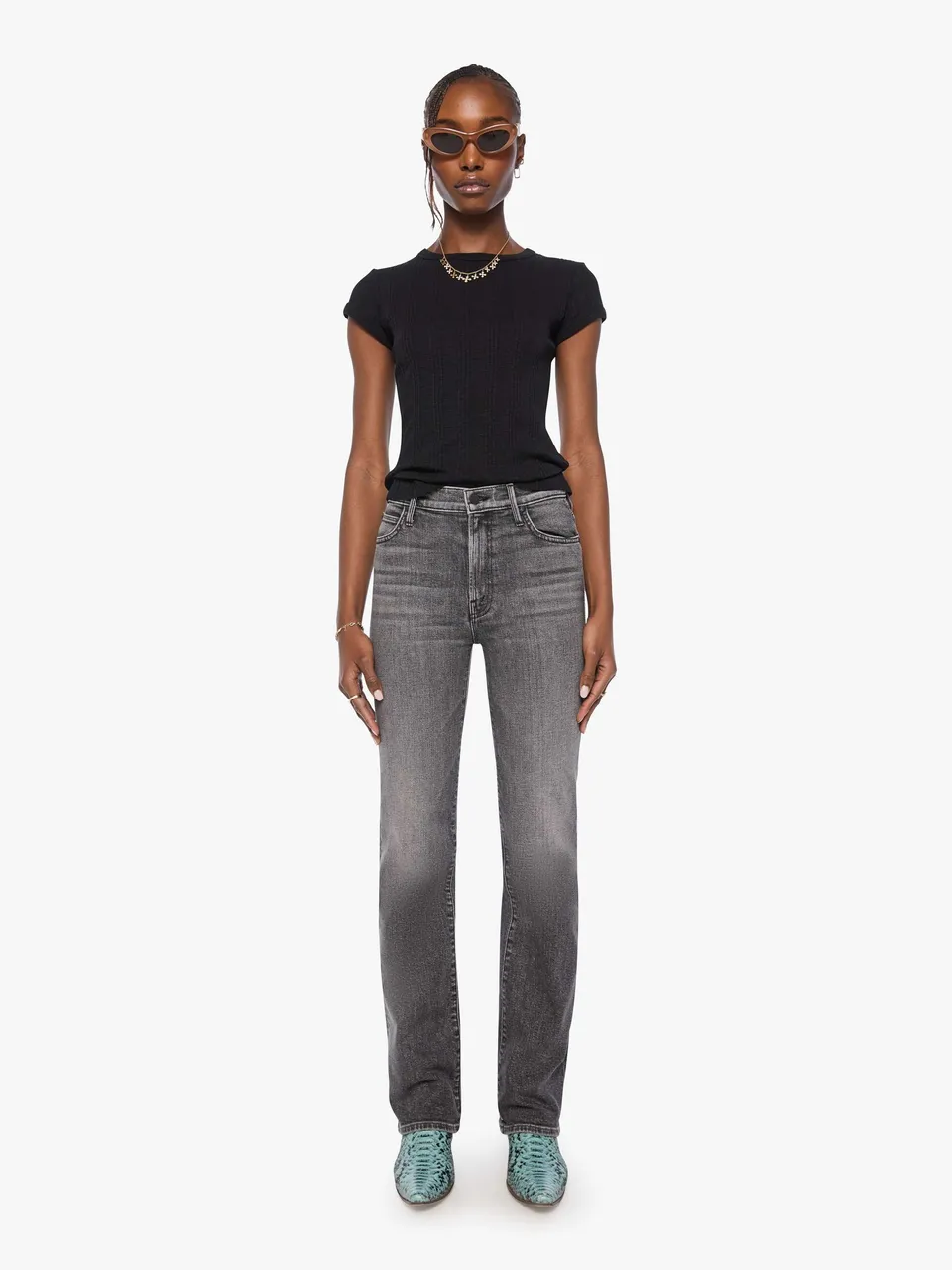 Mother The Kick It Jeans Cliffhanger High-Rise Grau