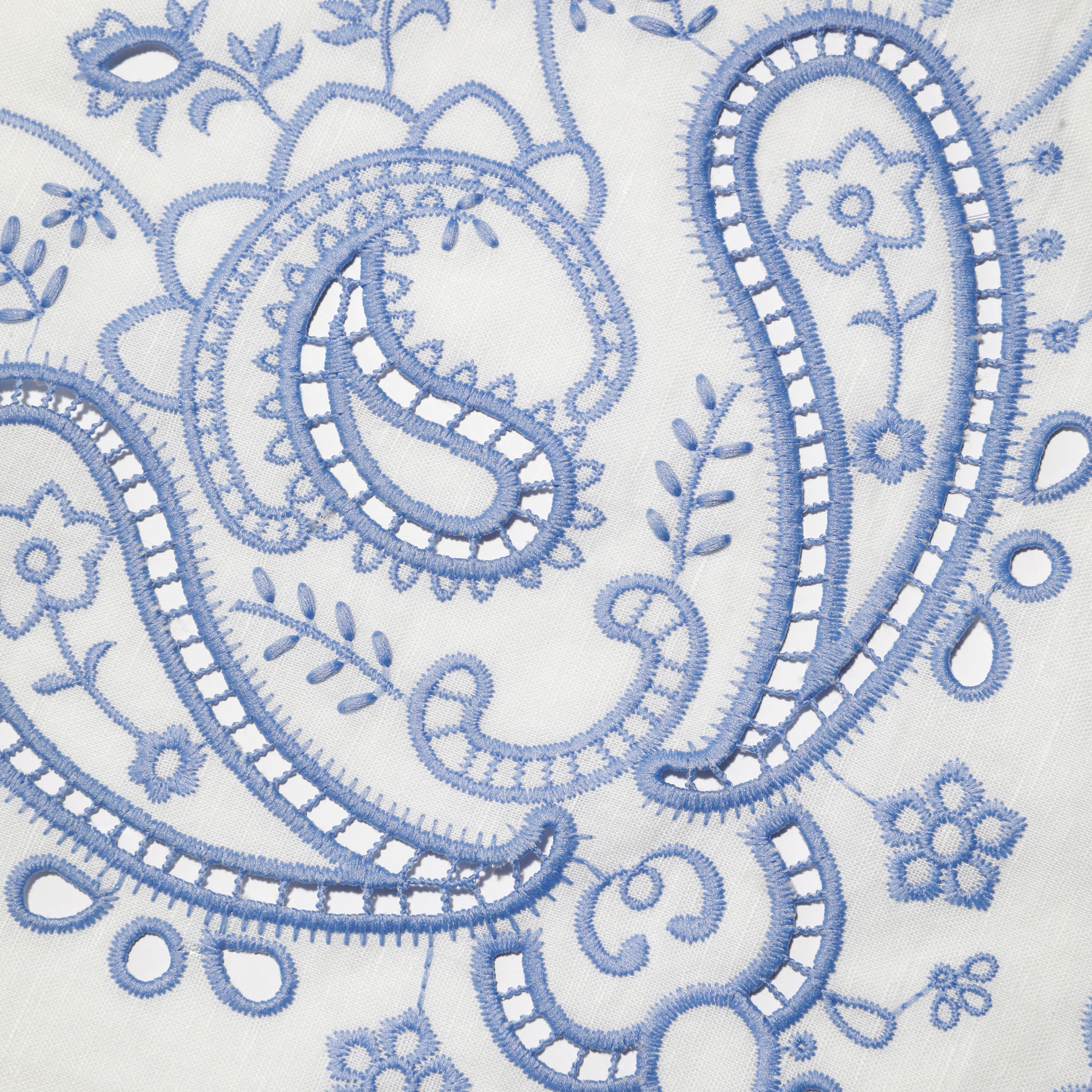 Self Portrait White Blue Embroidered Leinentop Weiß UK 8