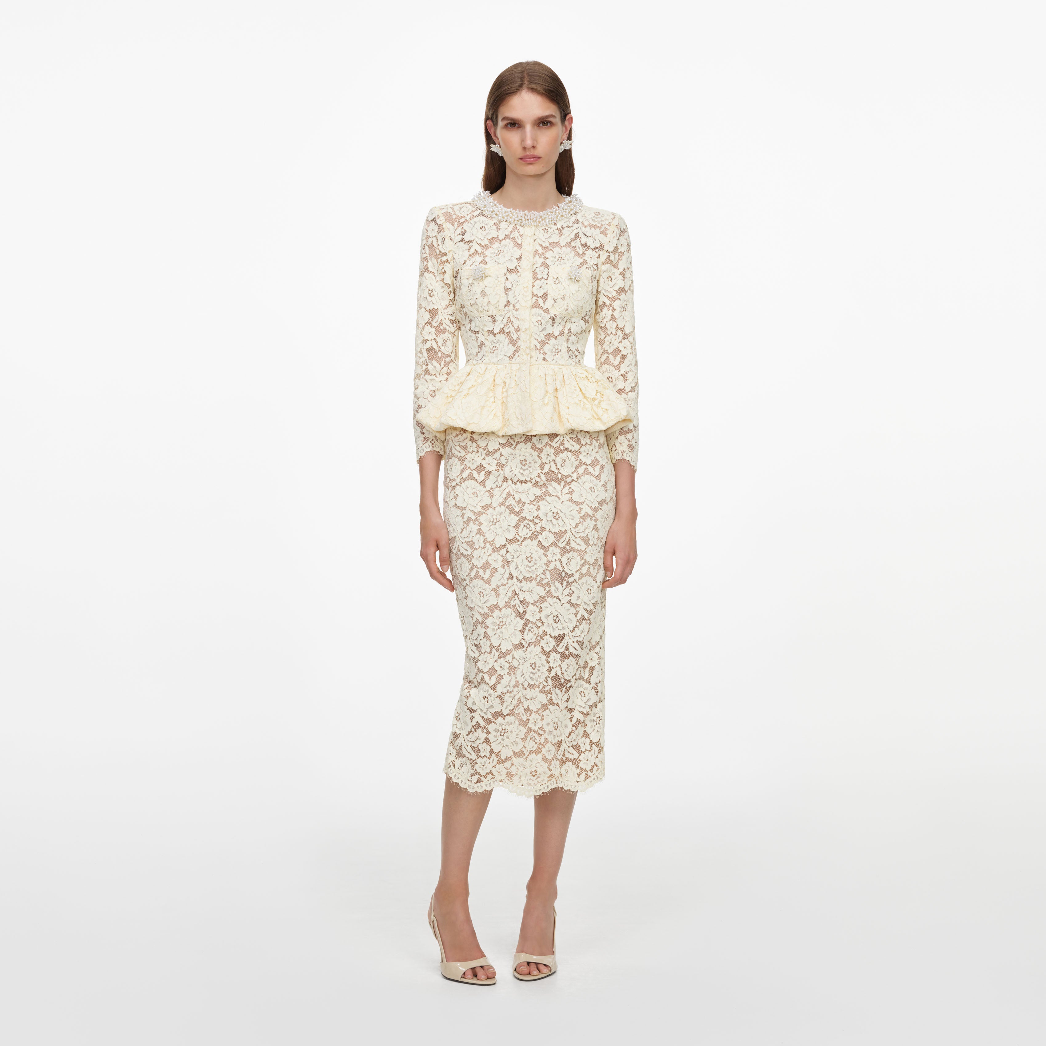 Self Portrait Yellow Lace Midikleid Gelb Spitze Peplum