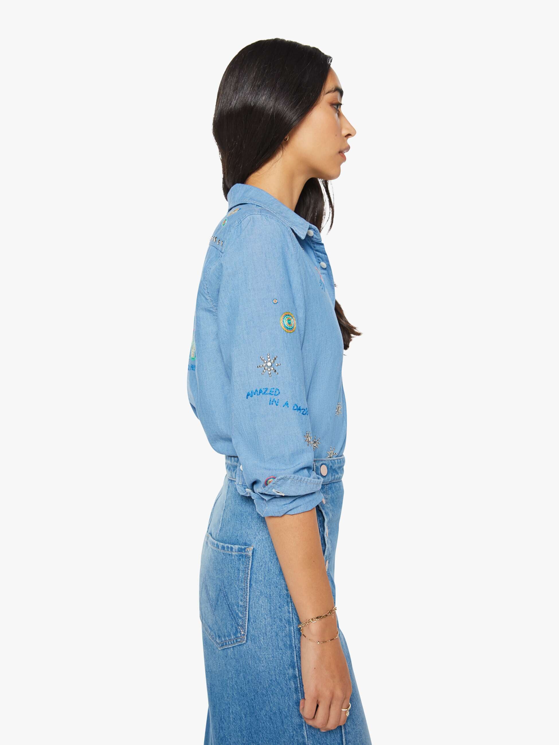 Mother The Foxy Boxy Bluse Hands Up blau Stickerei