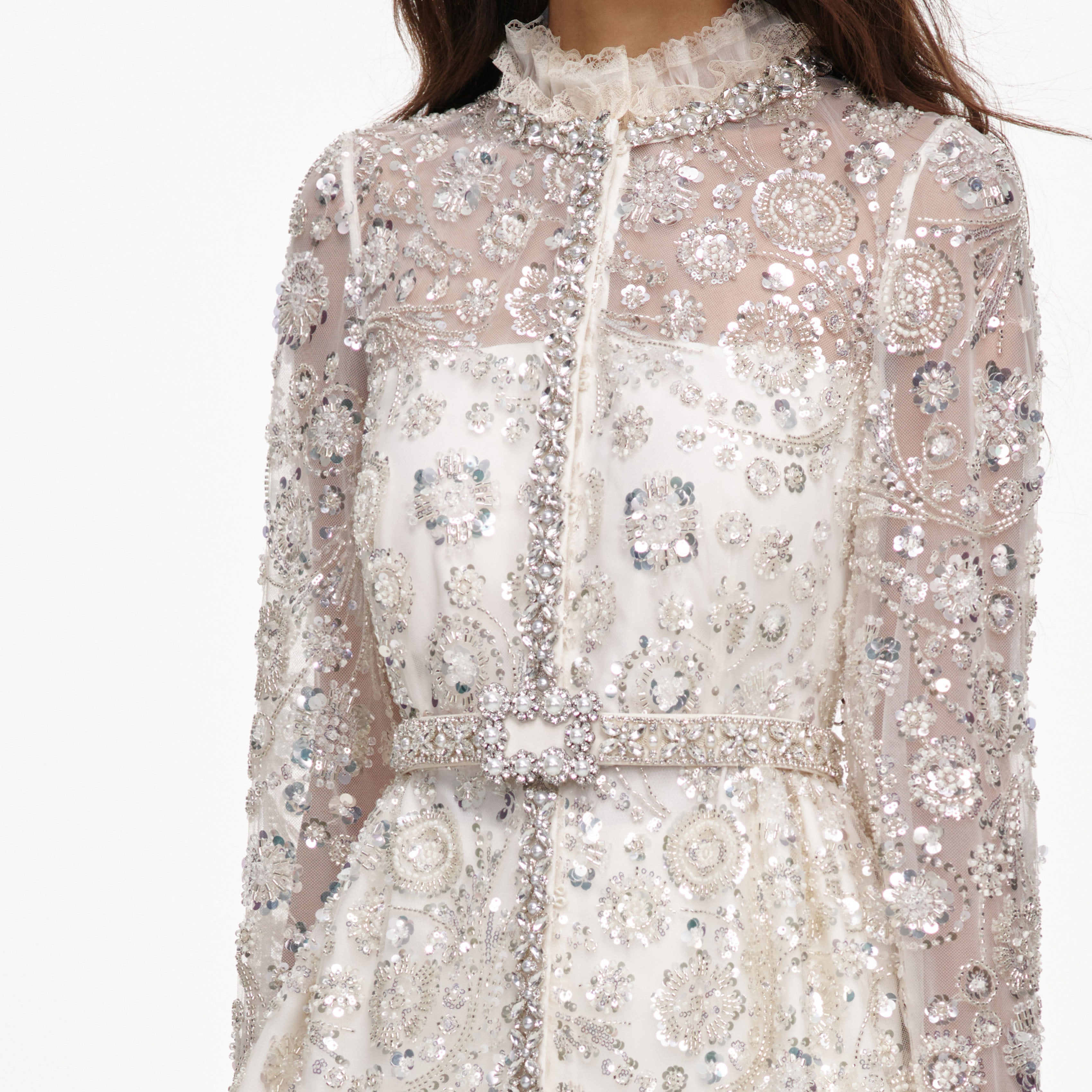 Self Portrait Dresses Sequin Satin Maxikleid Creme Pailletten