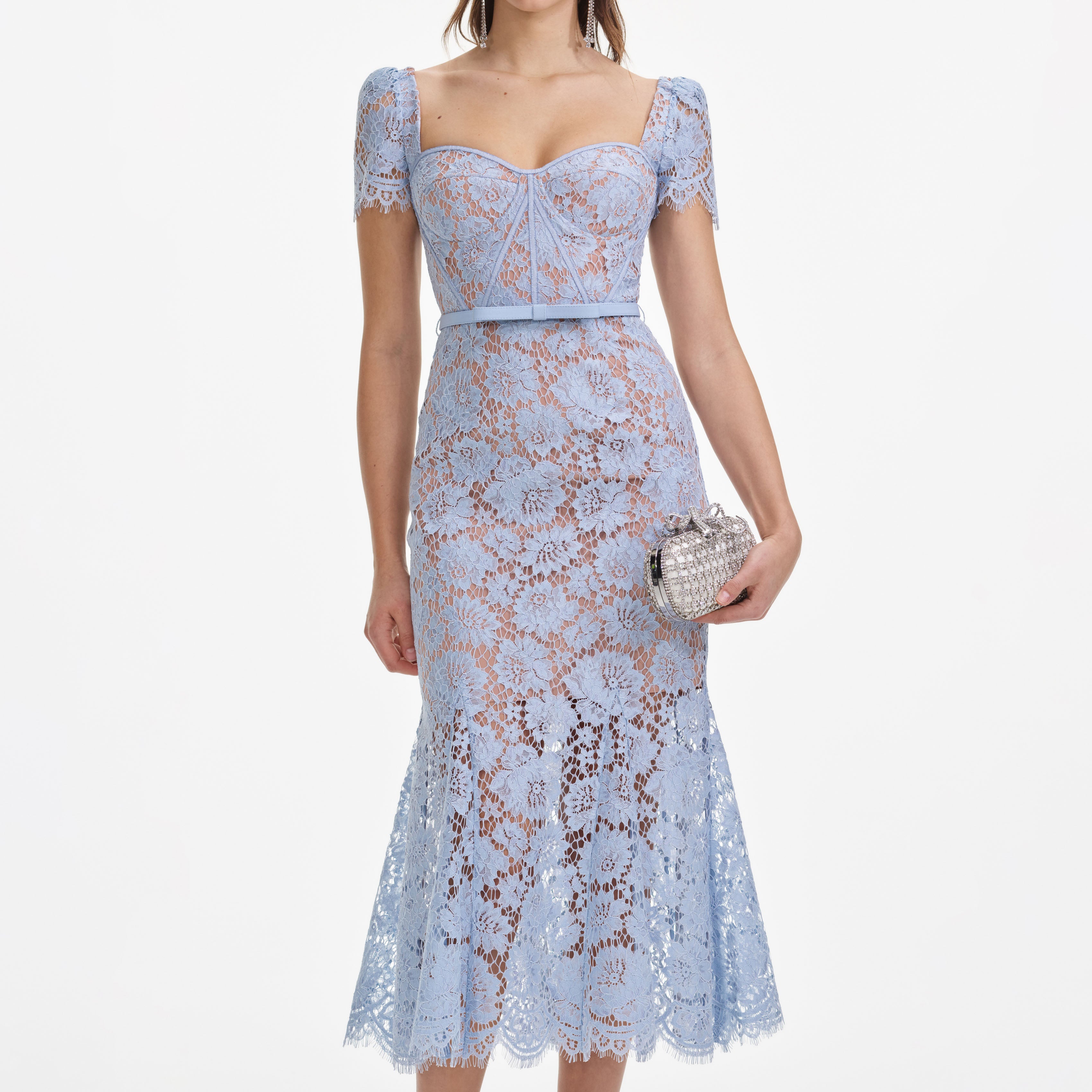 Self Portrait Dresses Baby Blue Spitzenkleid Midi UK 8