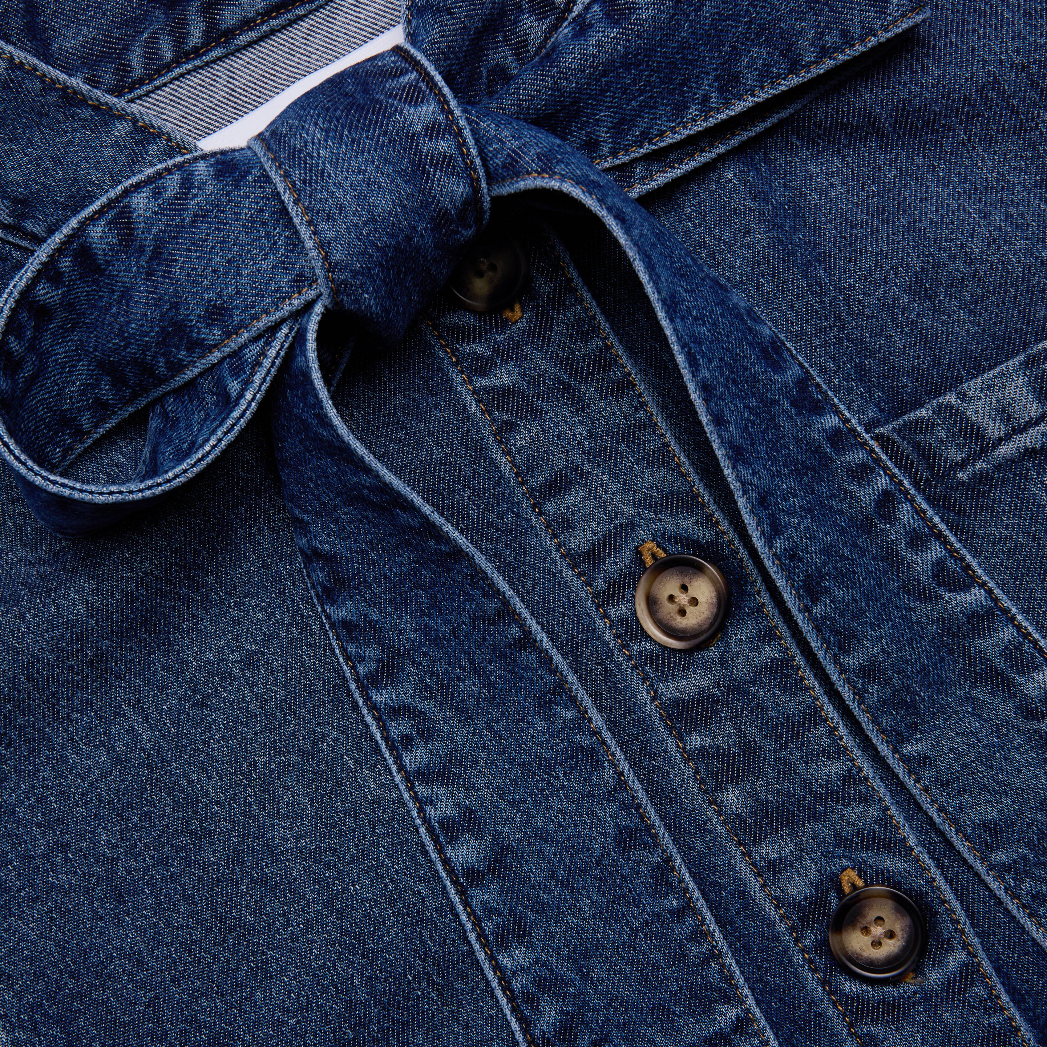 Self Portrait Denim Tie Neck Shirt Denimhemd Blau Schleife