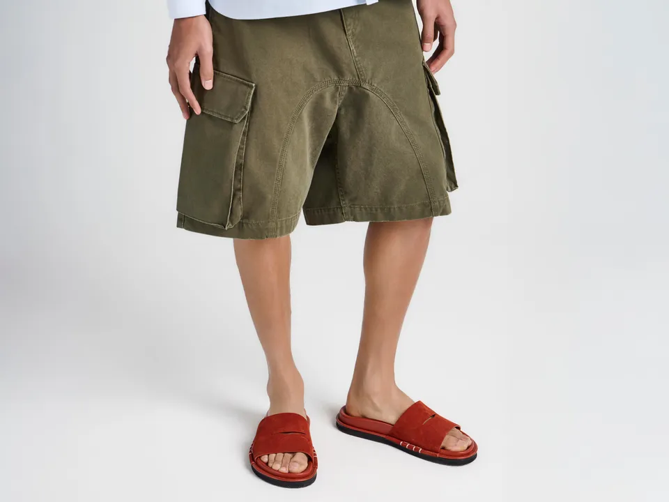 J.W. Anderson Fussbett Loafer Slides Rost Wildleder Herren