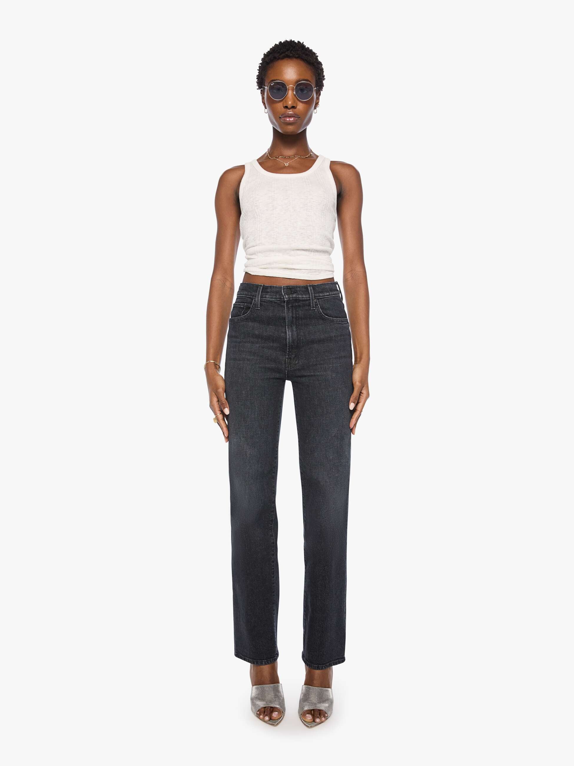 Mother Rambler Zip Sneak Jeans Riding The Milkyway schwarz