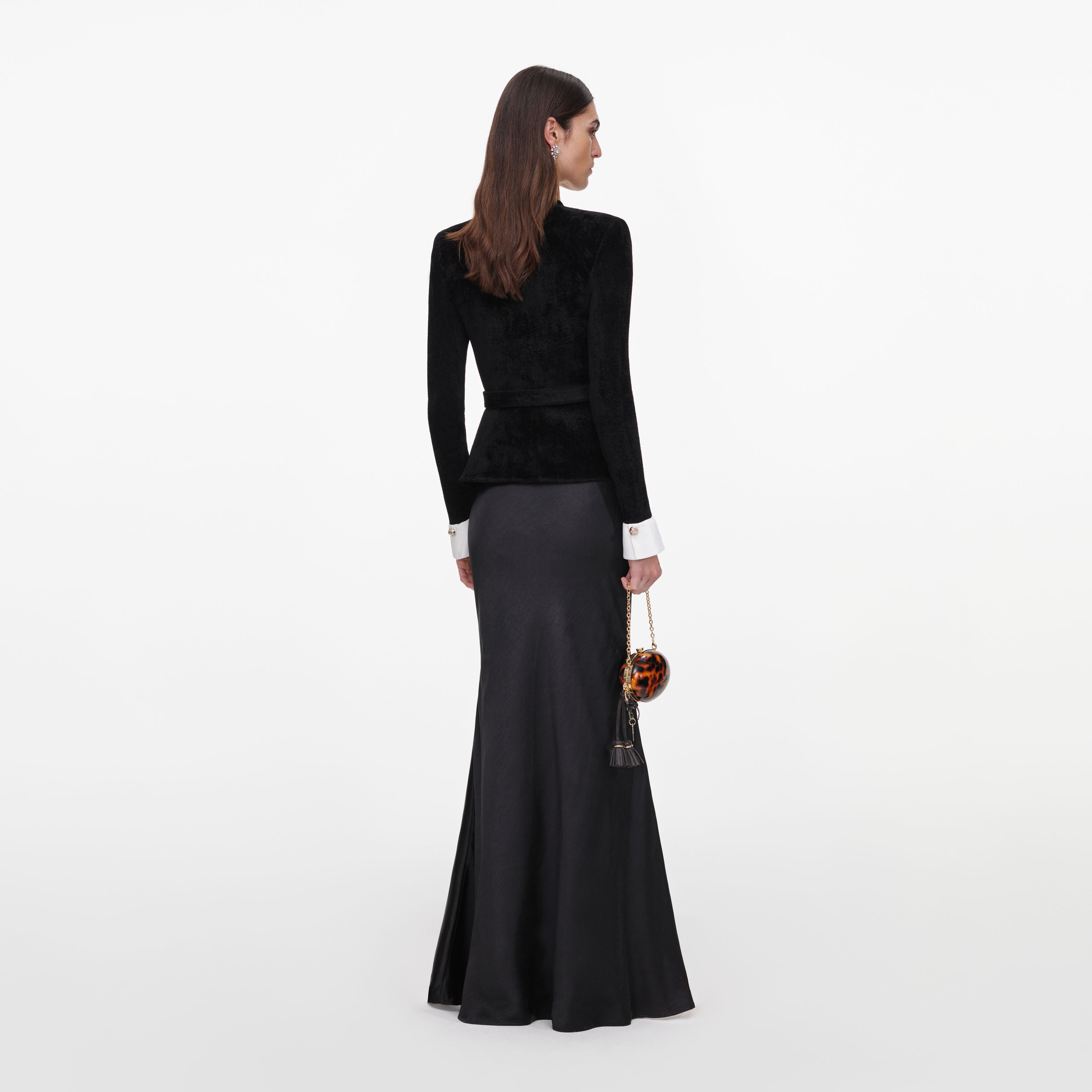 Self Portrait Black Chenille Maxikleid Schwarz Satin