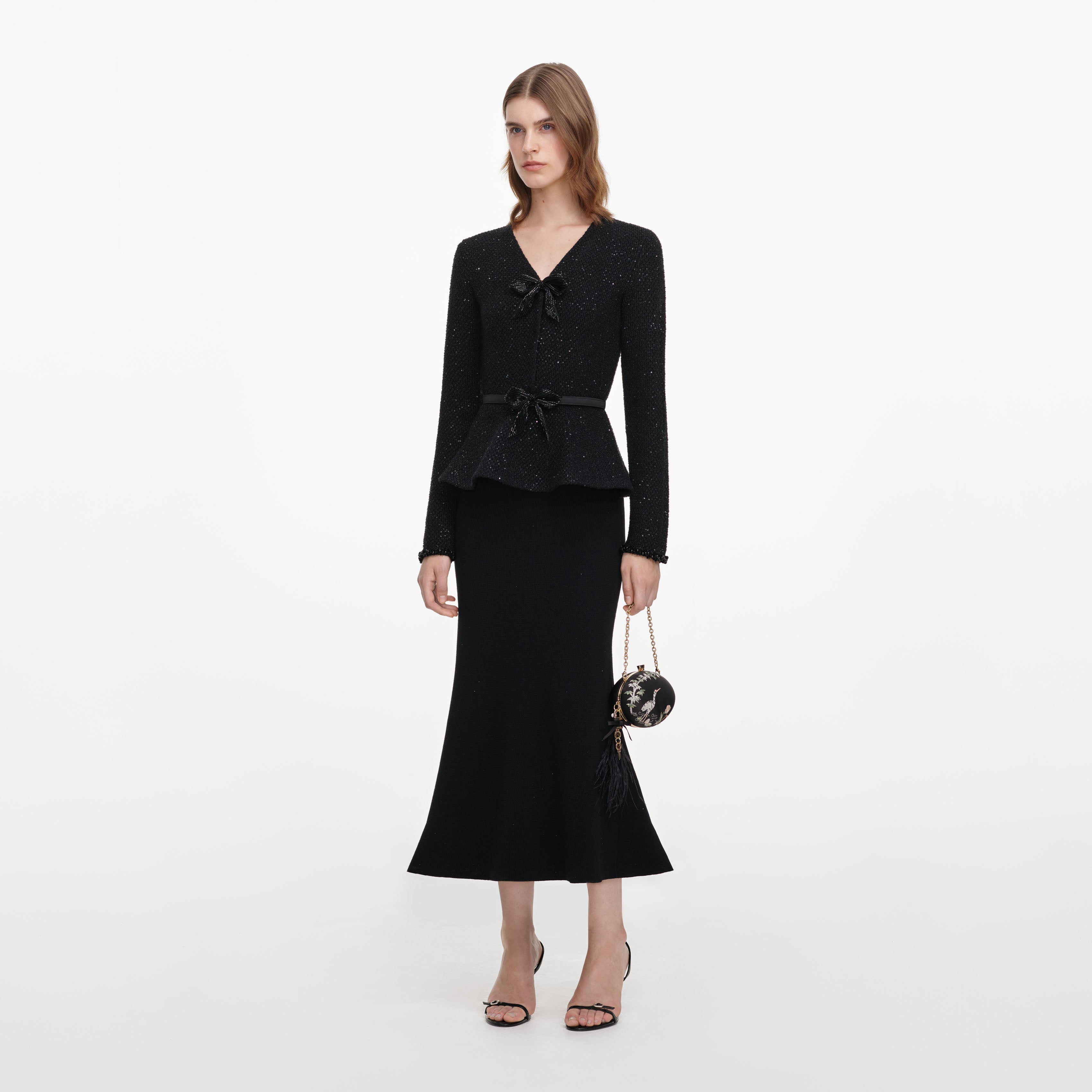 Self Portrait Black Sequin Knit Midi Kleid Schwarz S