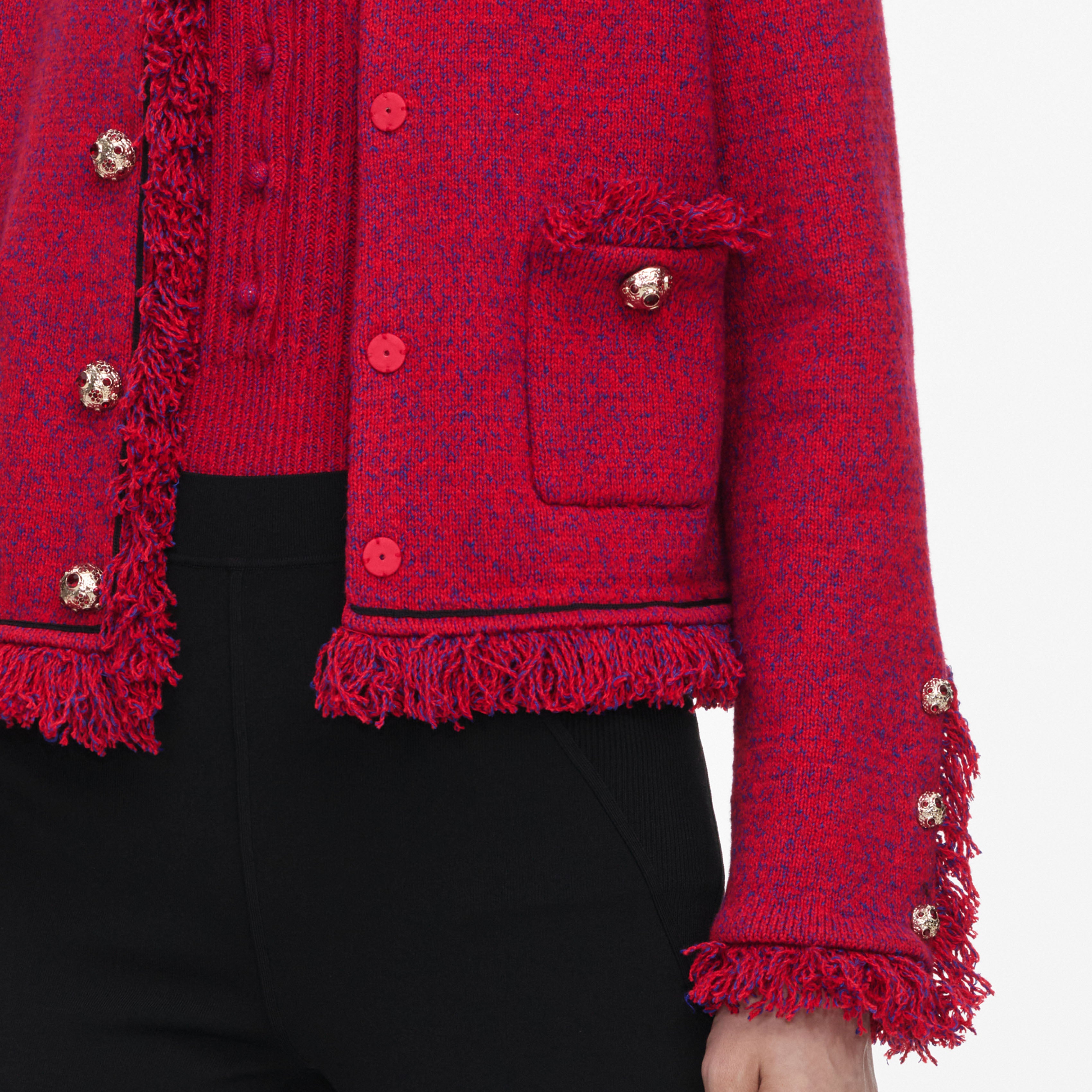 Self Portrait Red Frayed Strickjacke Rot Boucle M