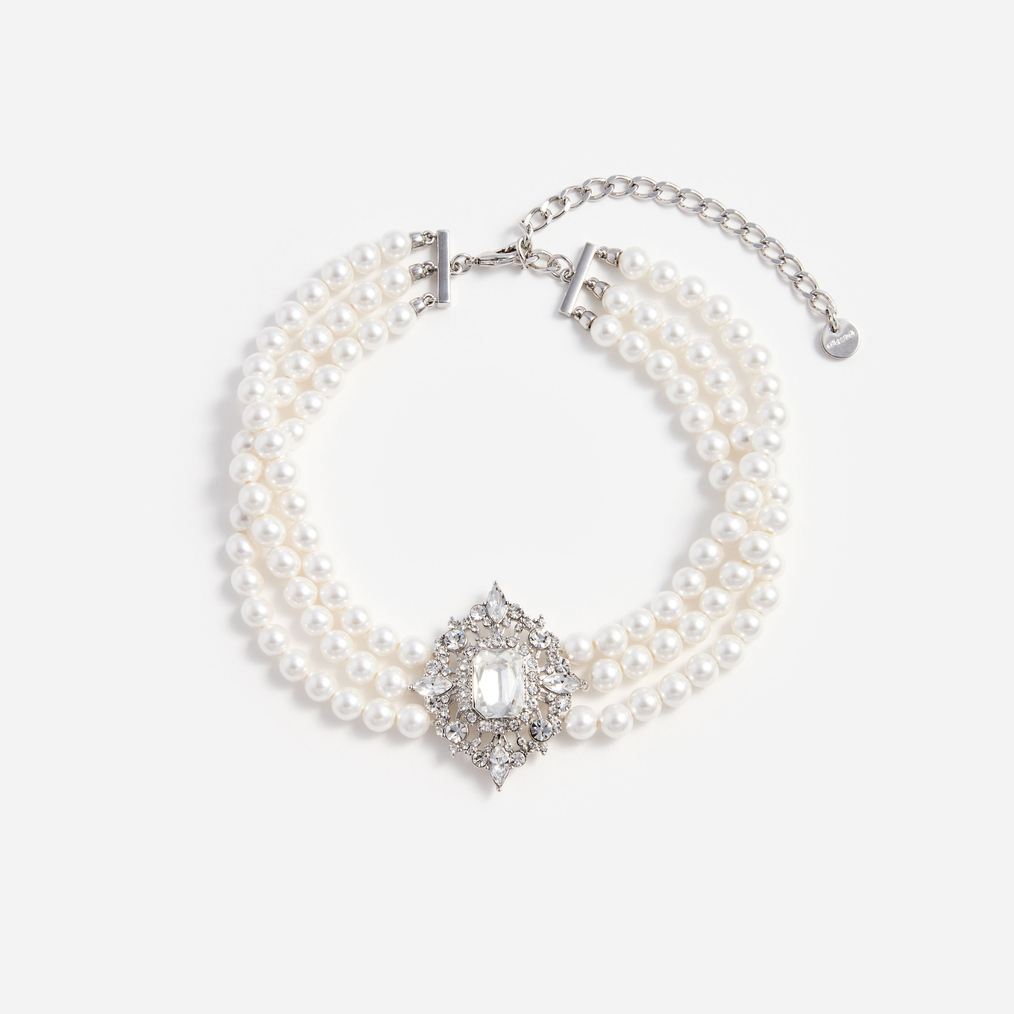 Self Portrait Crystal Pearl Choker Kette Creme