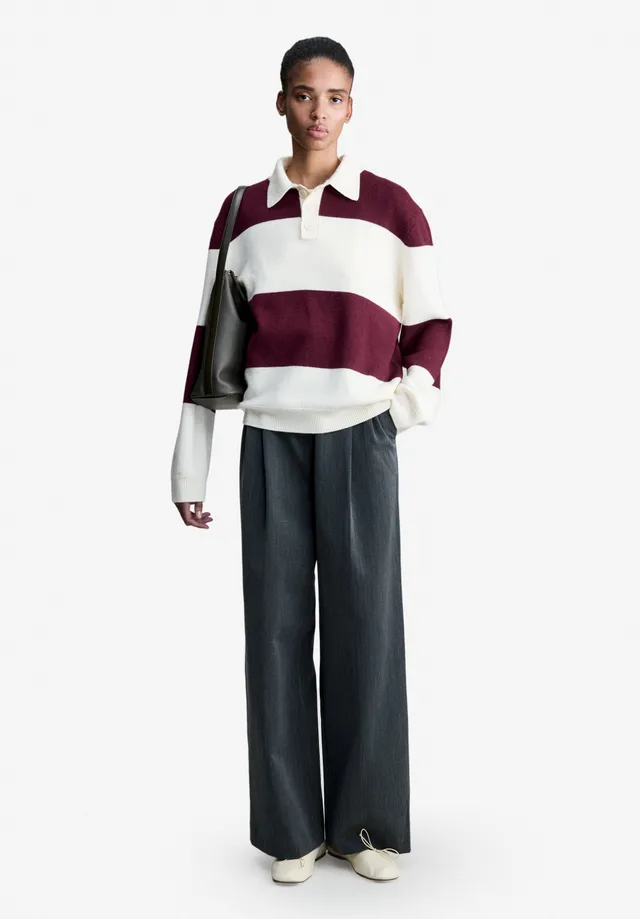 A.P.C. Rugby-Poloshirt Wolle Weiß Bordeauxrot