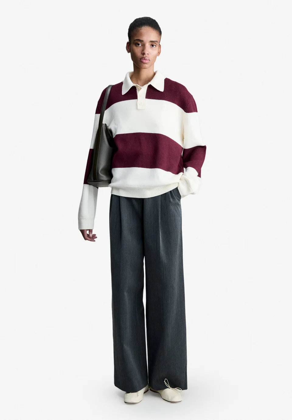 A.P.C. Rugby-Poloshirt Wolle Weiß Bordeauxrot