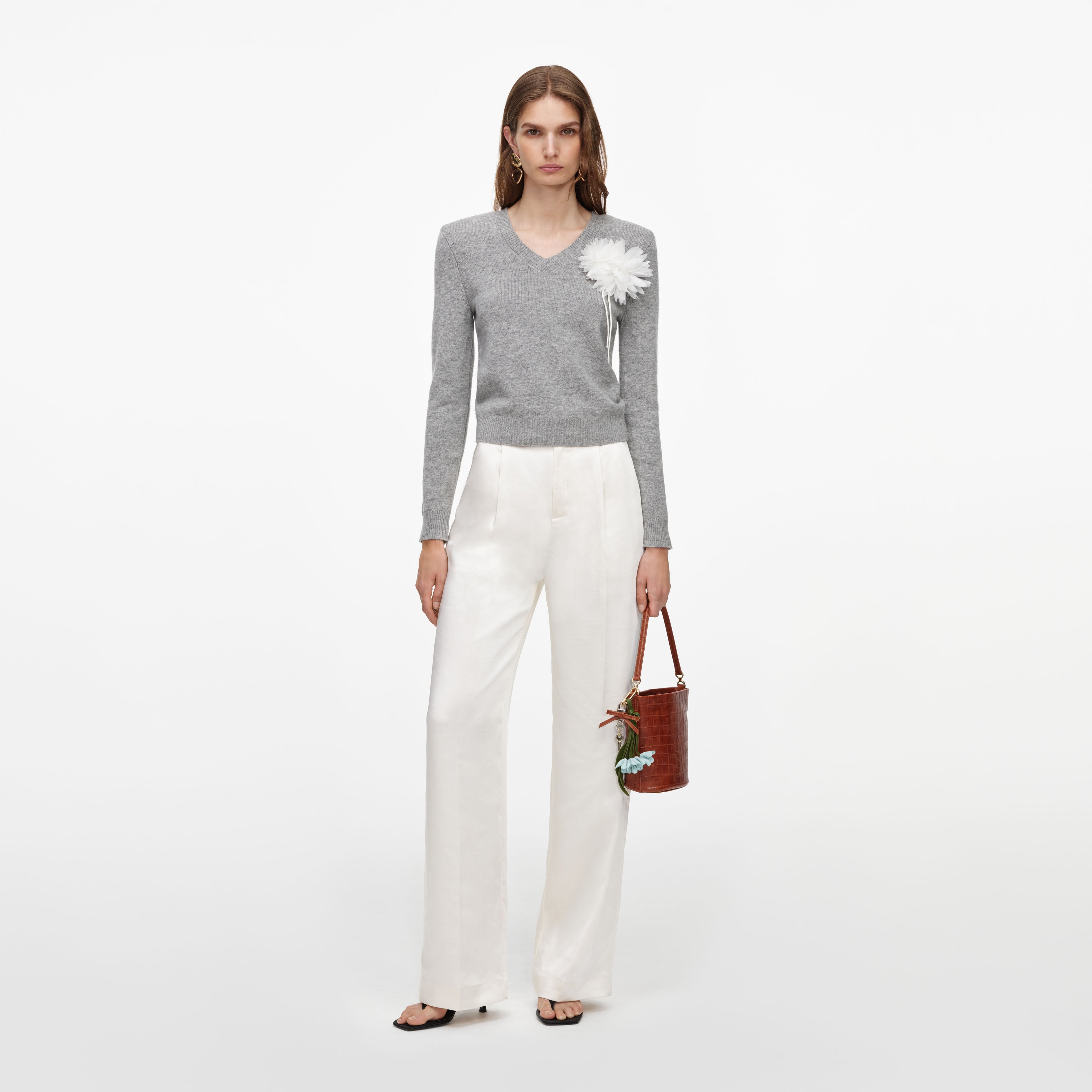 Self Portrait Grey Flower Wool Jumper Pullover grau Wolle