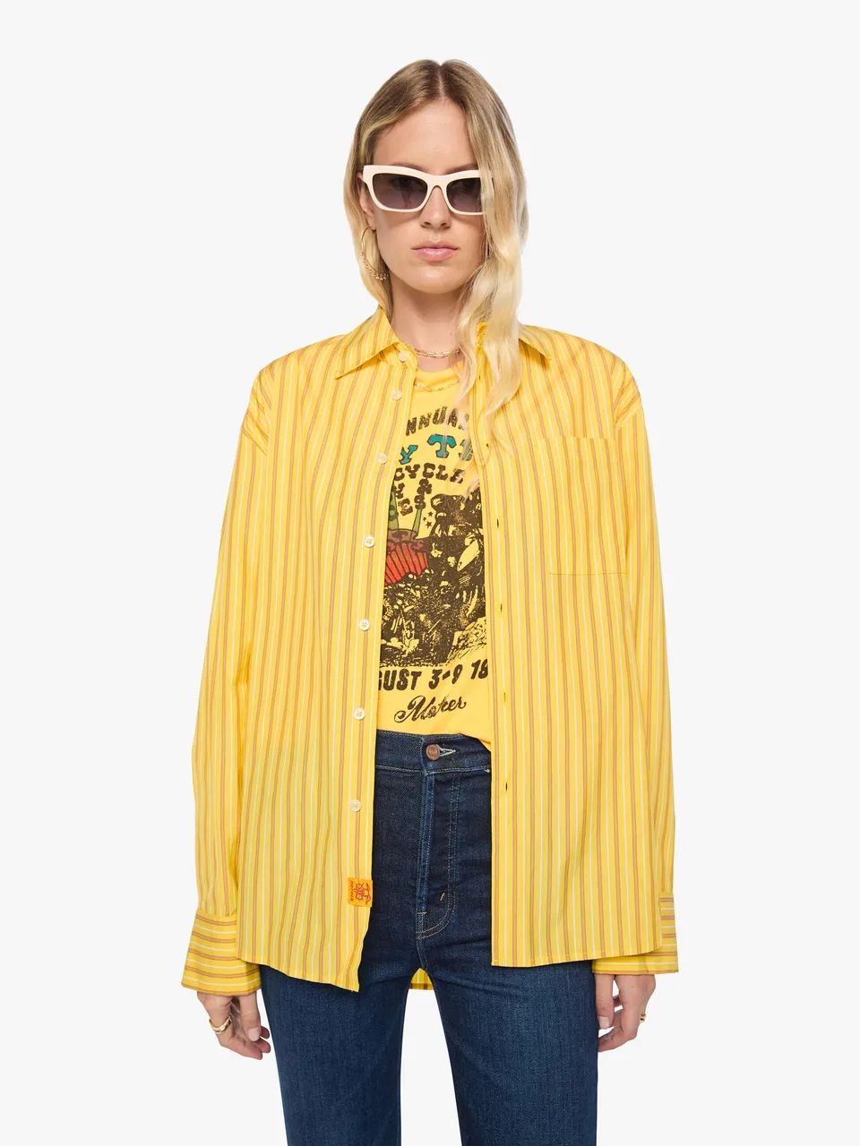 Mother The Roomie Frenchie Hemd Yellow Stripe Baumwolle