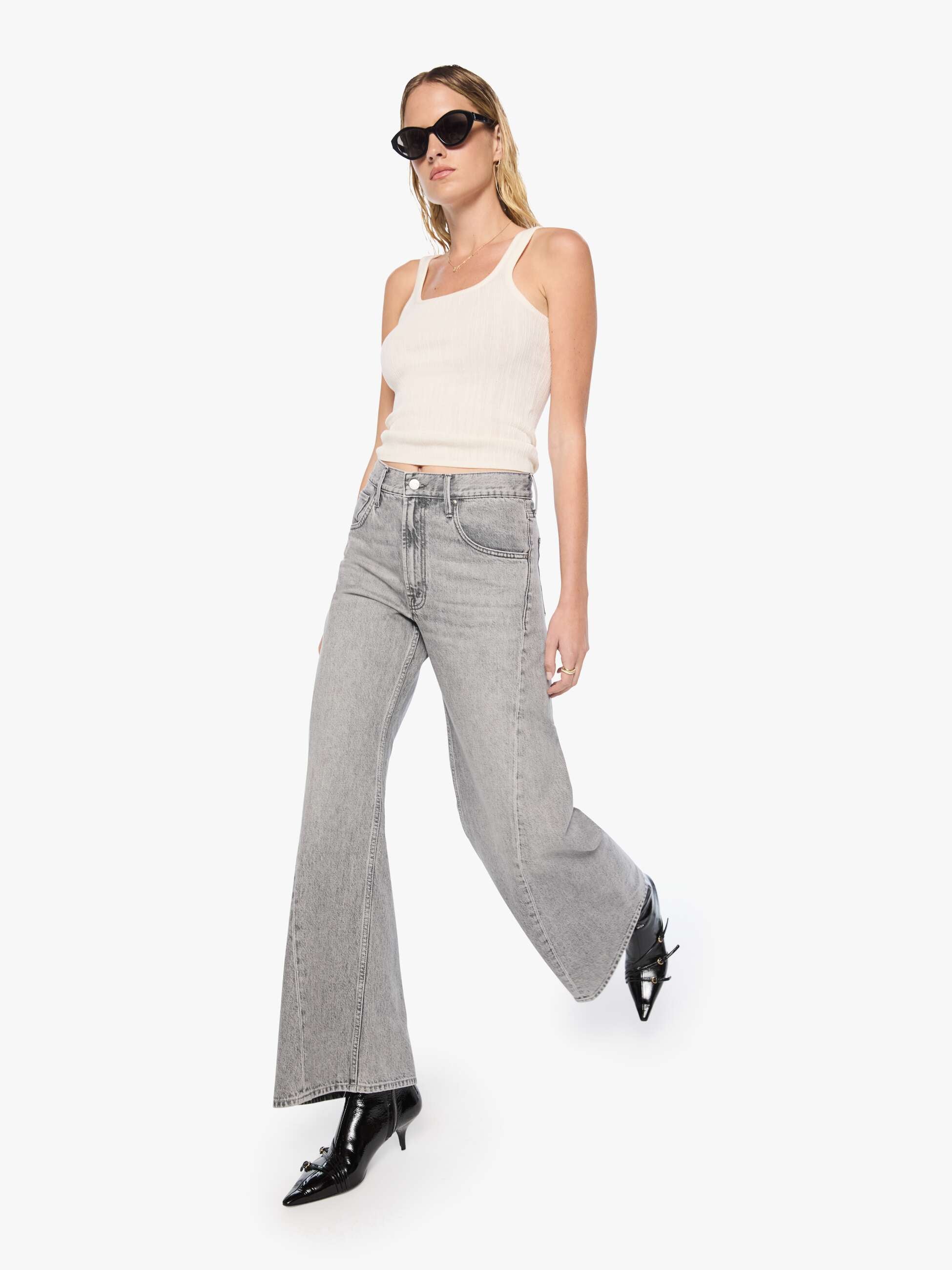 Mother Snacks Lemon Twist Sneak Jeans Rocky Road Wide-Leg
