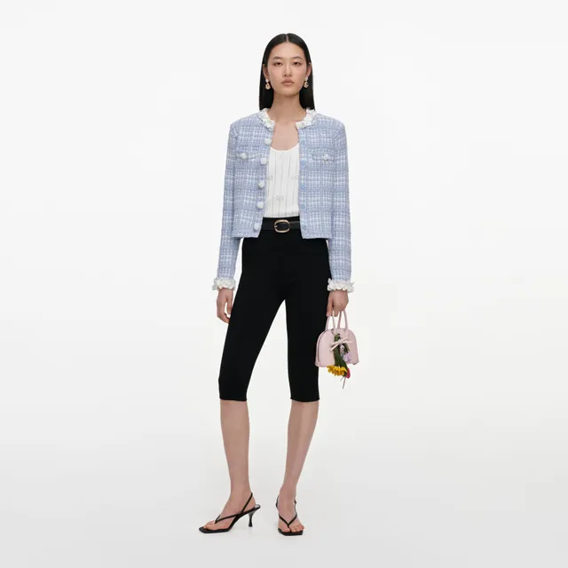 Self Portrait Blue Check Knit Beaded Strickjacke Blau
