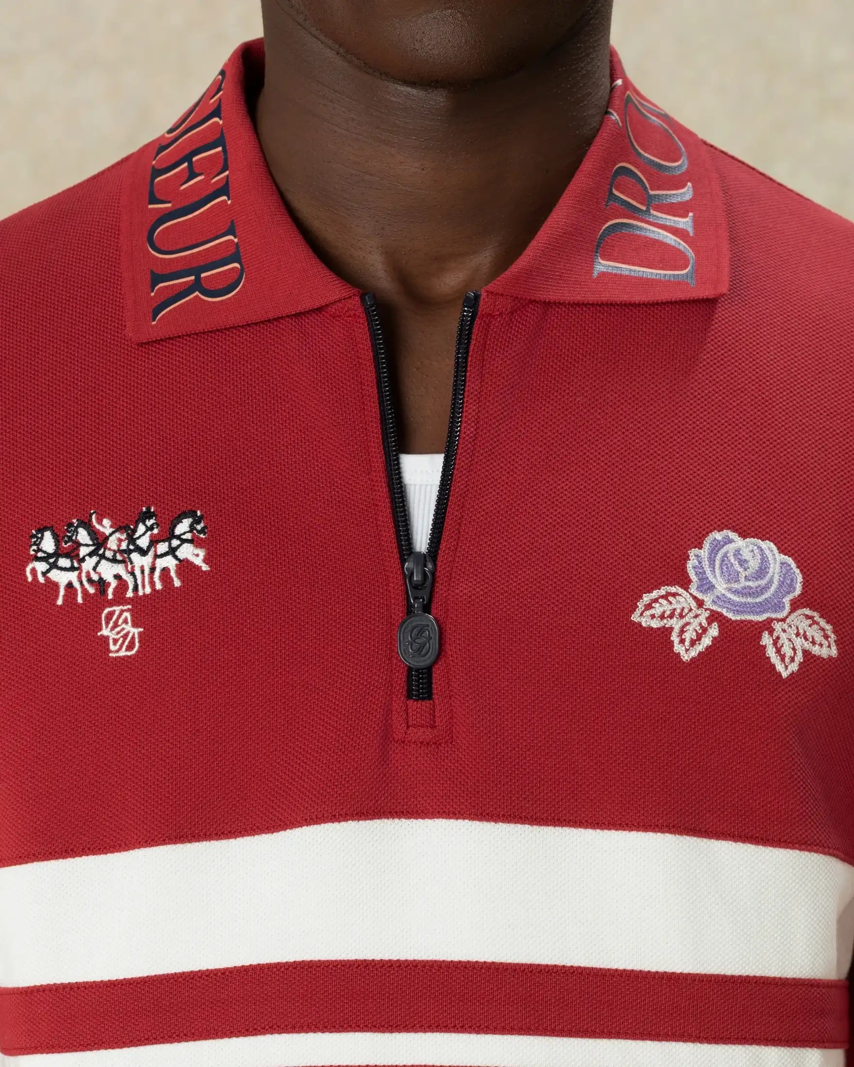 Drôle De Monsieur Piqué Langarm Polo Rot Baumwolle