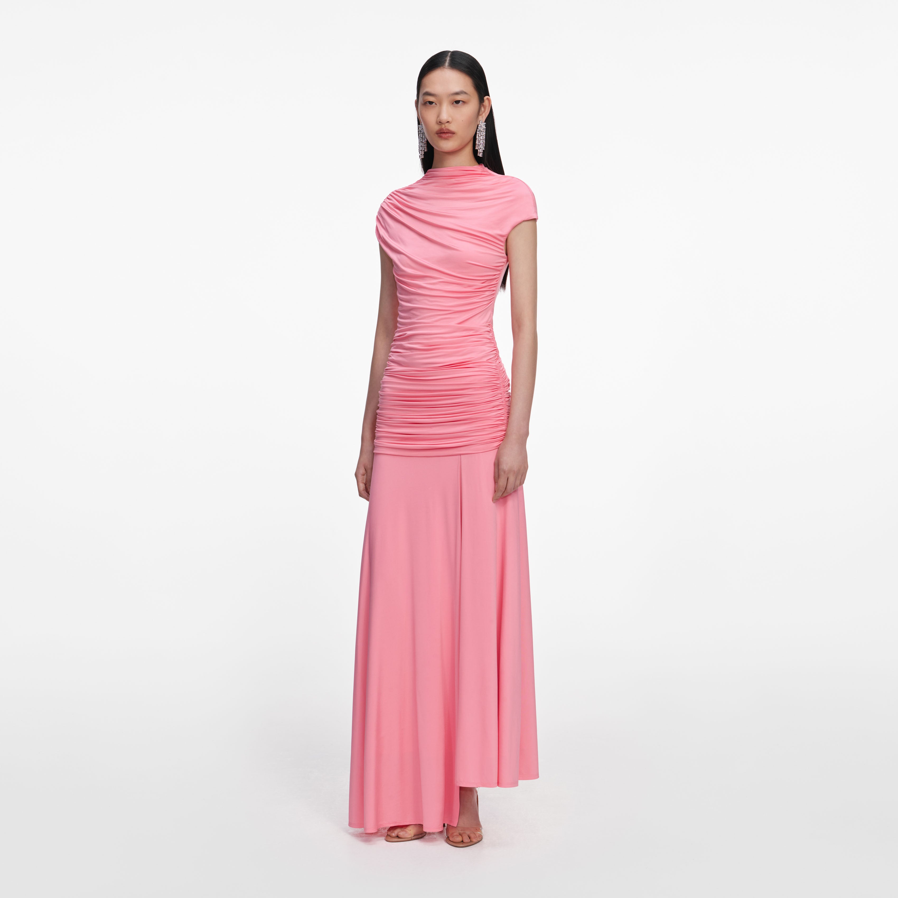 Self Portrait Pink Jersey Gathered Maxi Skirt Rock Pink UK 6