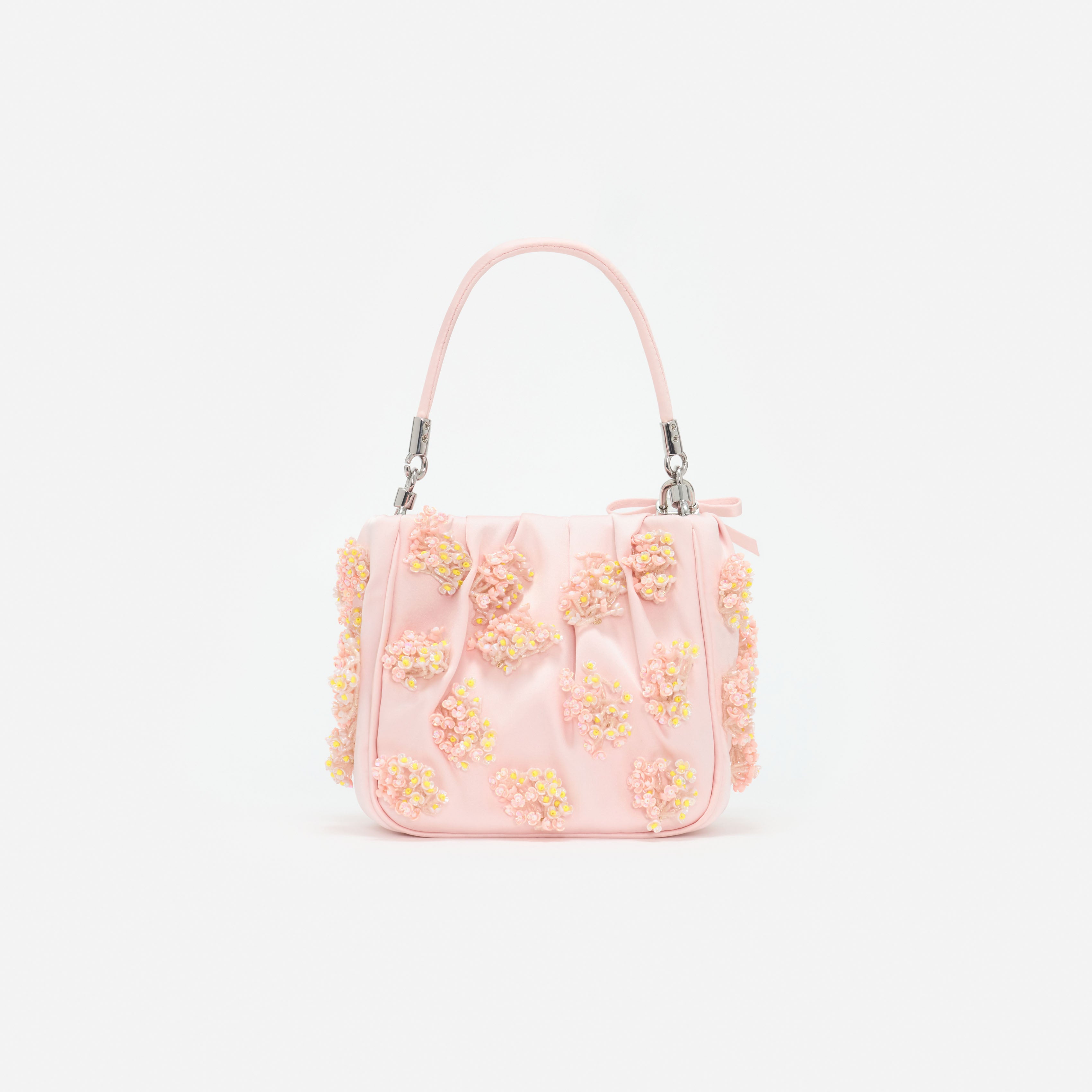 Self Portrait Satin Floral Tote Pink Beaded Stickerei